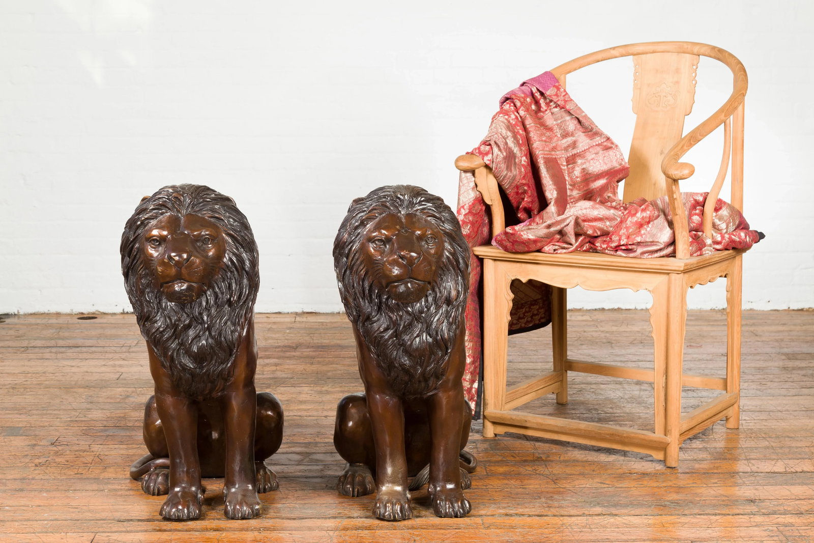 Contemporary Lost Wax Cast Outdoor Sitting Lions with Dark Bronze Patina - A Pair - 6
