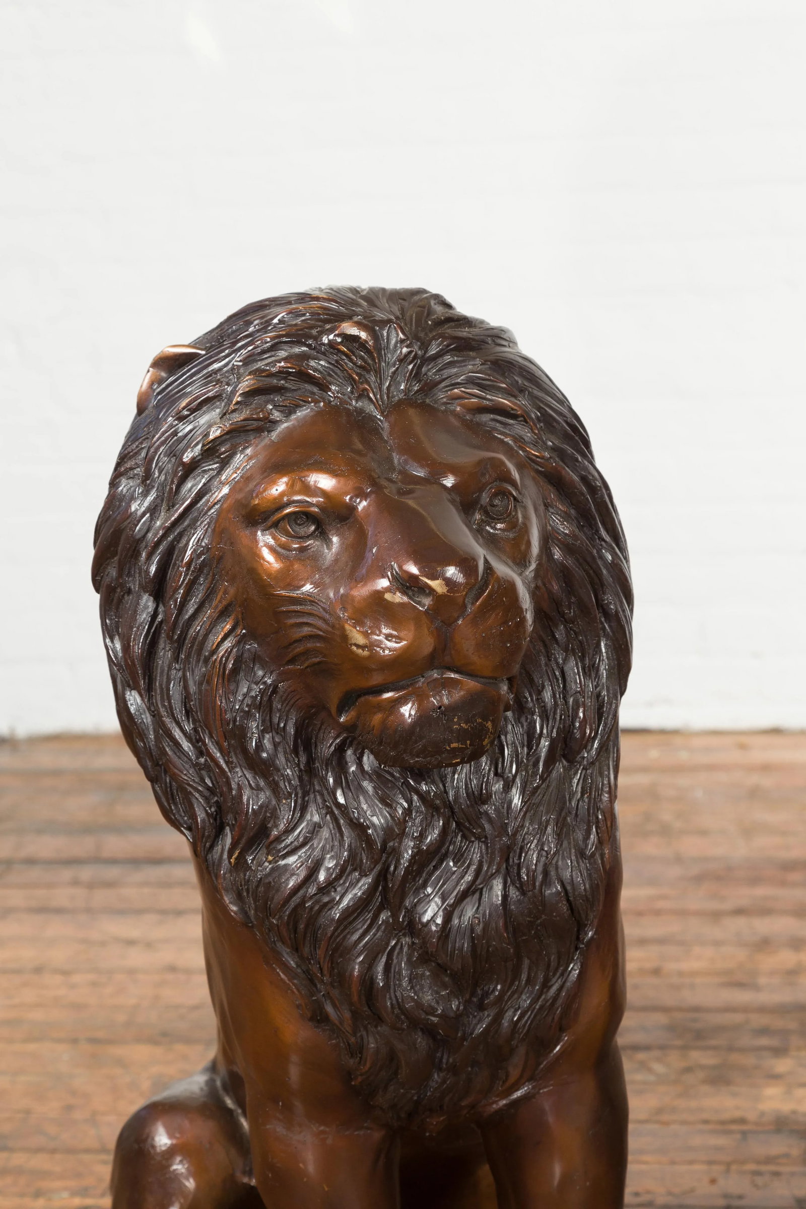 Contemporary Lost Wax Cast Outdoor Sitting Lions with Dark Bronze Patina - A Pair - 9