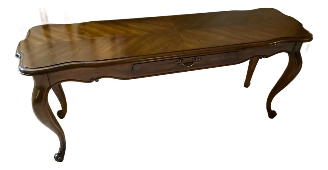 Vintage Drexel Heritage French Provincial Sofa Table / Console Table With Herringbone Parquet Top & (1 of 7)