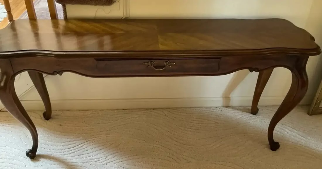 Vintage Drexel Heritage French Provincial Sofa Table / Console Table With Herringbone Parquet Top & - 2