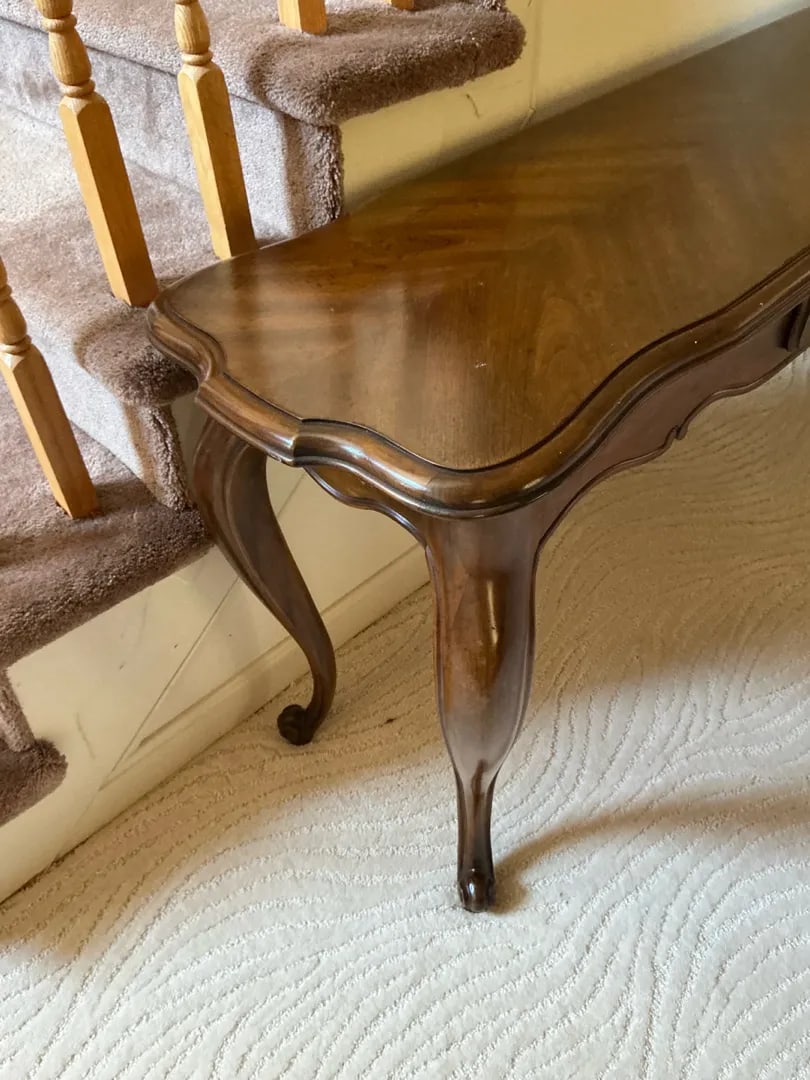 Vintage Drexel Heritage French Provincial Sofa Table / Console Table With Herringbone Parquet Top & - 3