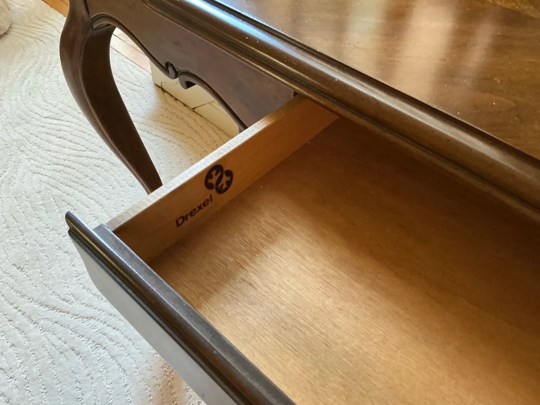 Vintage Drexel Heritage French Provincial Sofa Table / Console Table With Herringbone Parquet Top & - 5