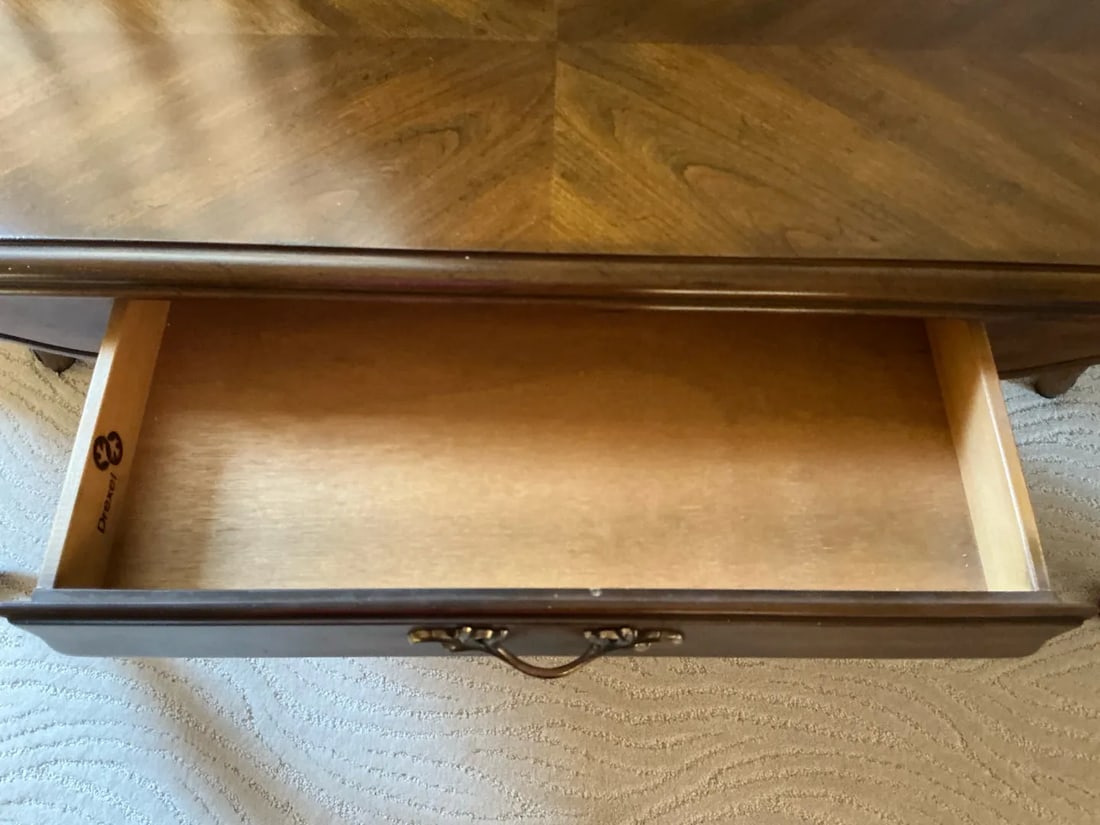 Vintage Drexel Heritage French Provincial Sofa Table / Console Table With Herringbone Parquet Top & - 6