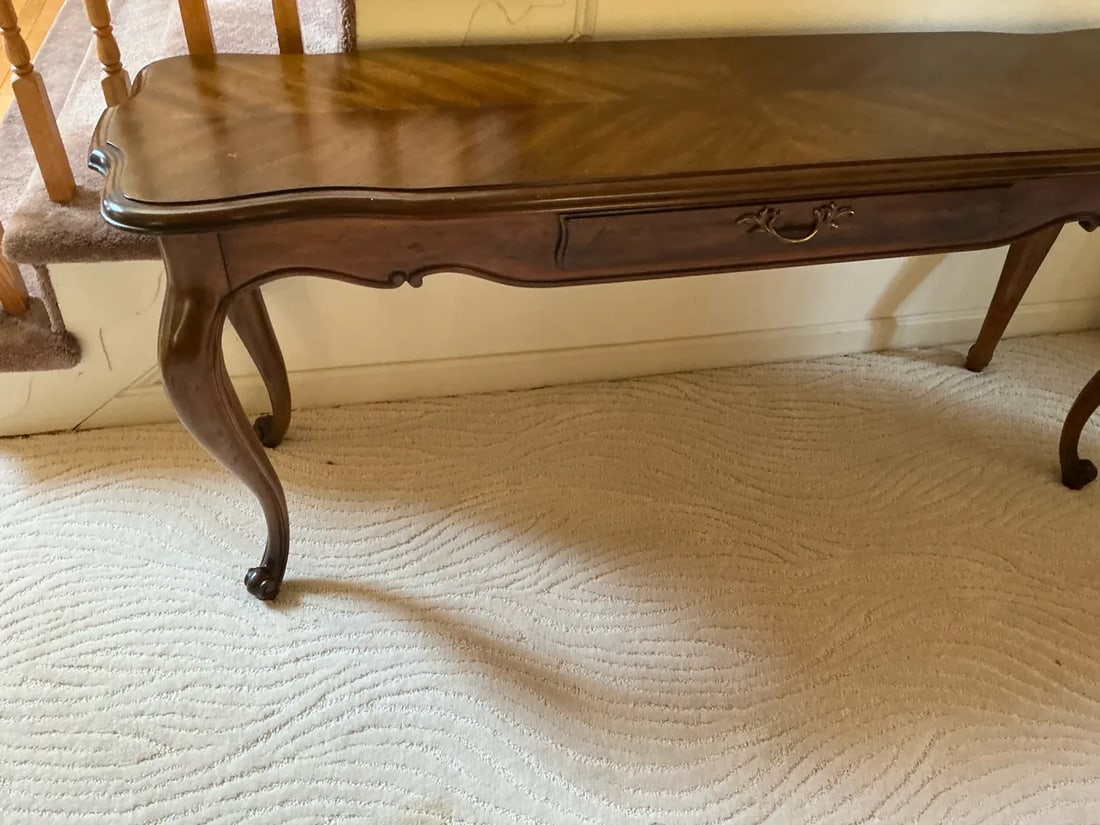 Vintage Drexel Heritage French Provincial Sofa Table / Console Table With Herringbone Parquet Top & - 7