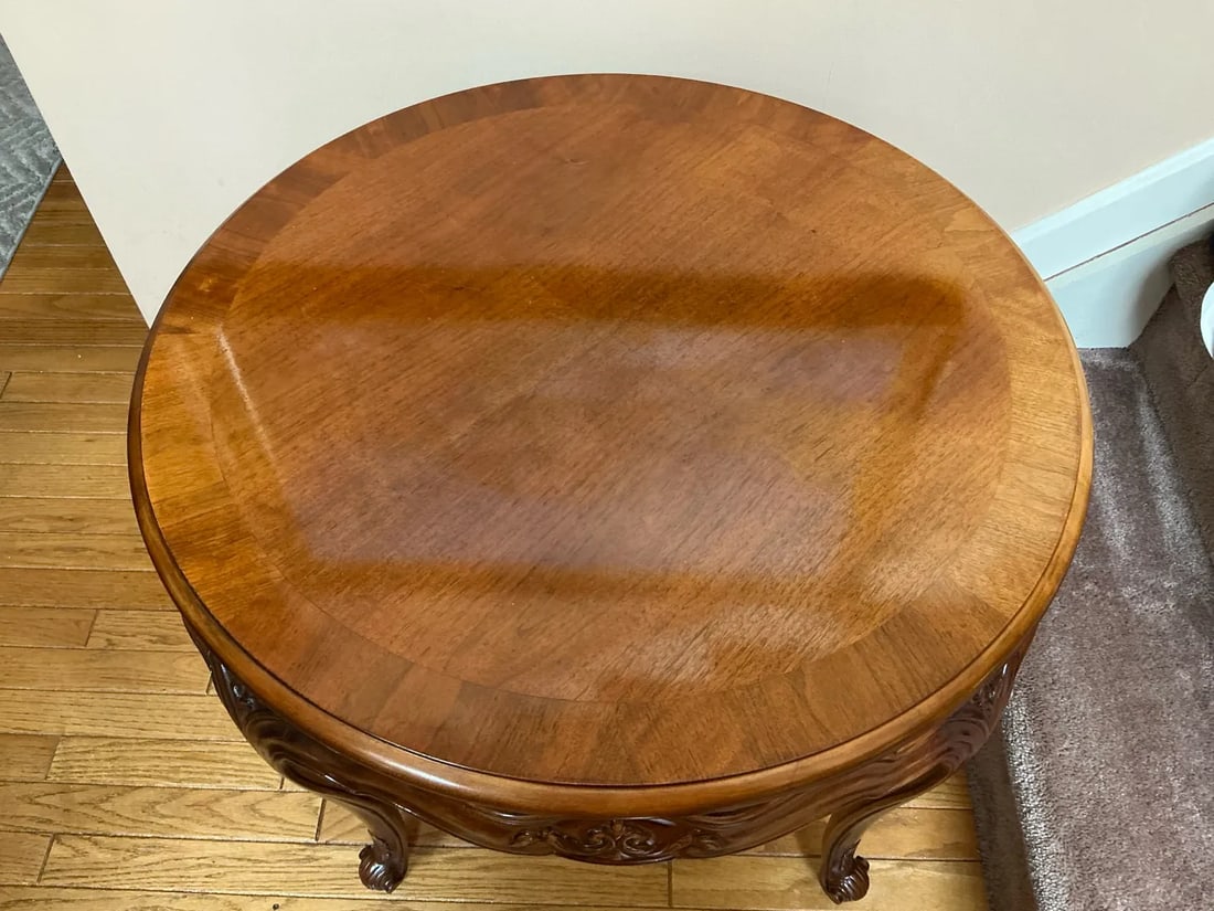 Vintage Henredon French Provincial Round Accent Table - Ornate Carved Wood Side Table - 7