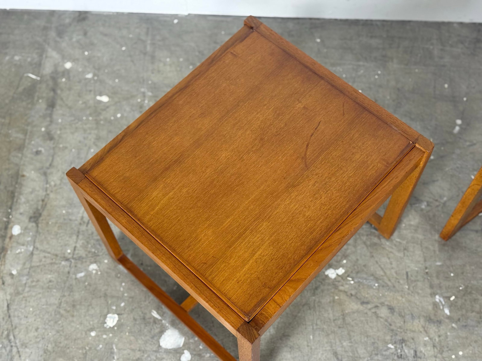 1960s Pair Erik Buch Stools - Teak + Leather - Danish Modern Flip Top Table Stool - 7