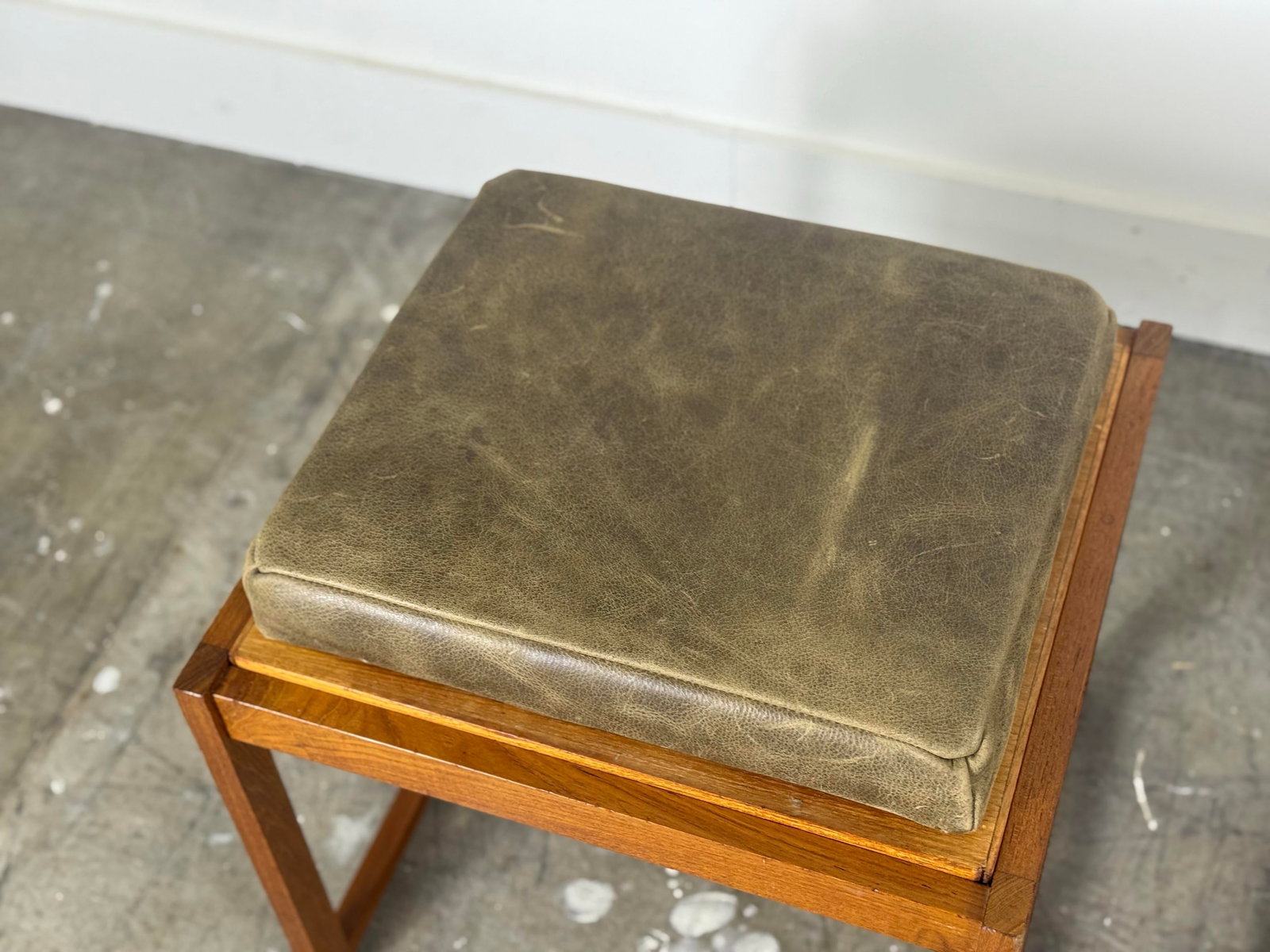 1960s Pair Erik Buch Stools - Teak + Leather - Danish Modern Flip Top Table Stool - 8