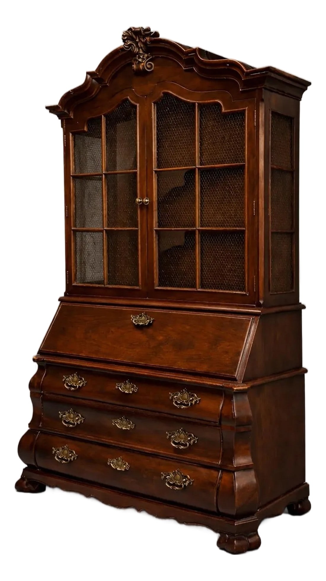 Vintage Henredon Architectural Secretary Desk With Brass Mesh Doors & Bombe Drawers – Rich (1 of 8)