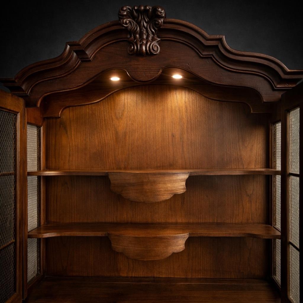 Vintage Henredon Architectural Secretary Desk With Brass Mesh Doors & Bombe Drawers – Rich - 2