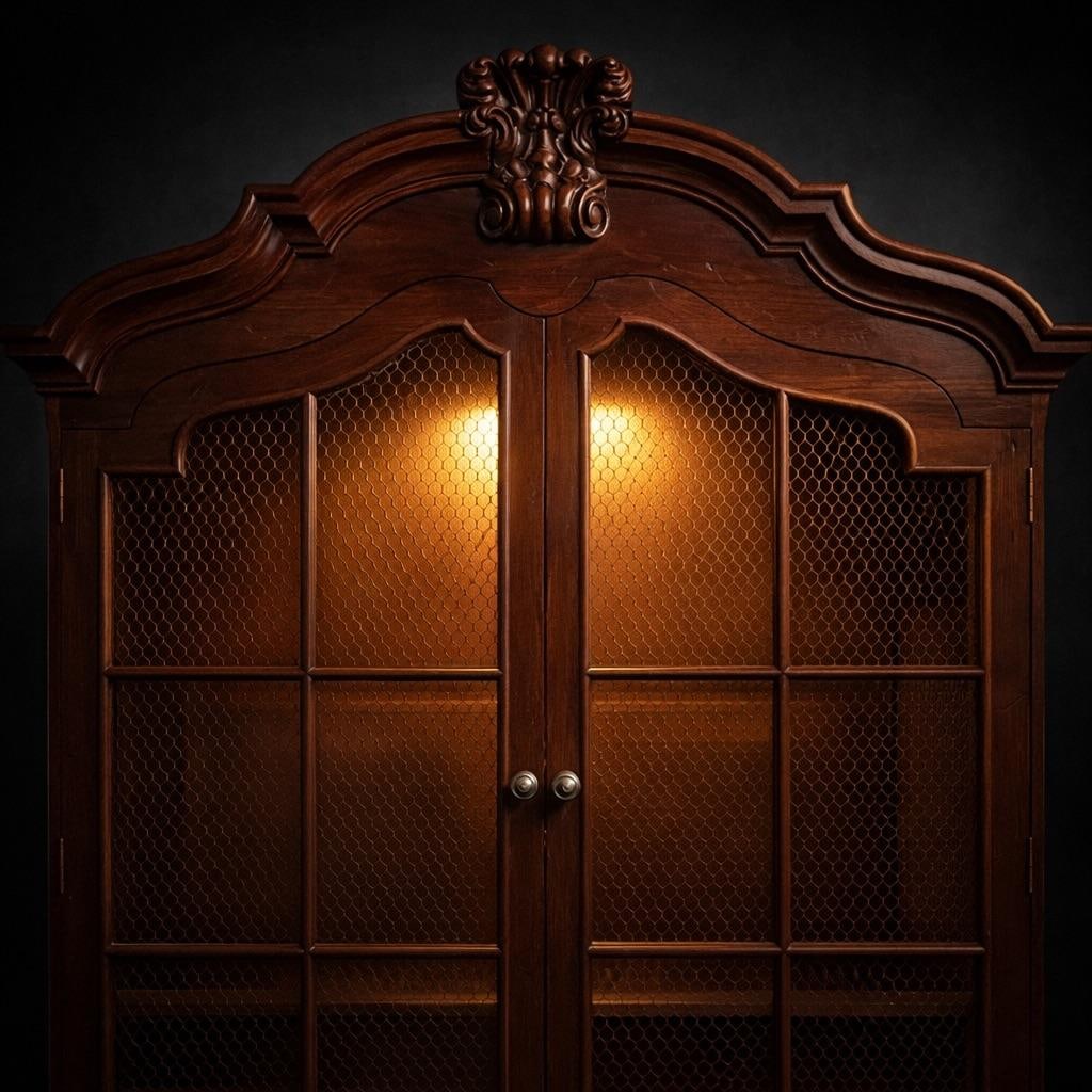 Vintage Henredon Architectural Secretary Desk With Brass Mesh Doors & Bombe Drawers – Rich - 3