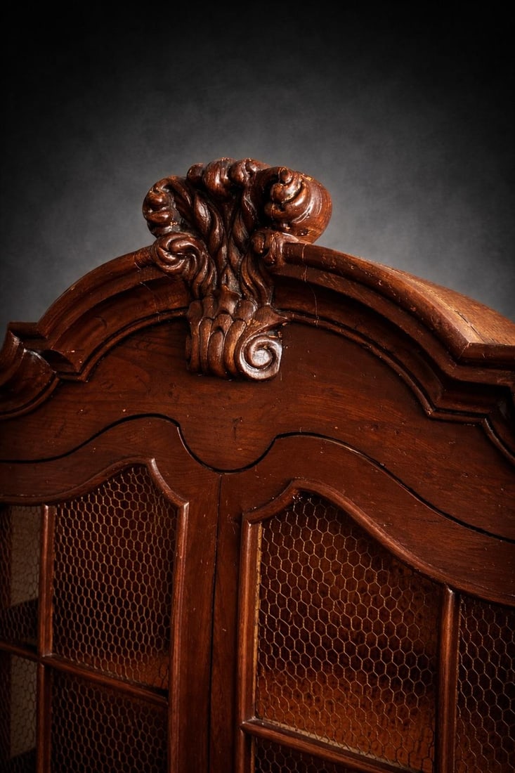 Vintage Henredon Architectural Secretary Desk With Brass Mesh Doors & Bombe Drawers – Rich - 4