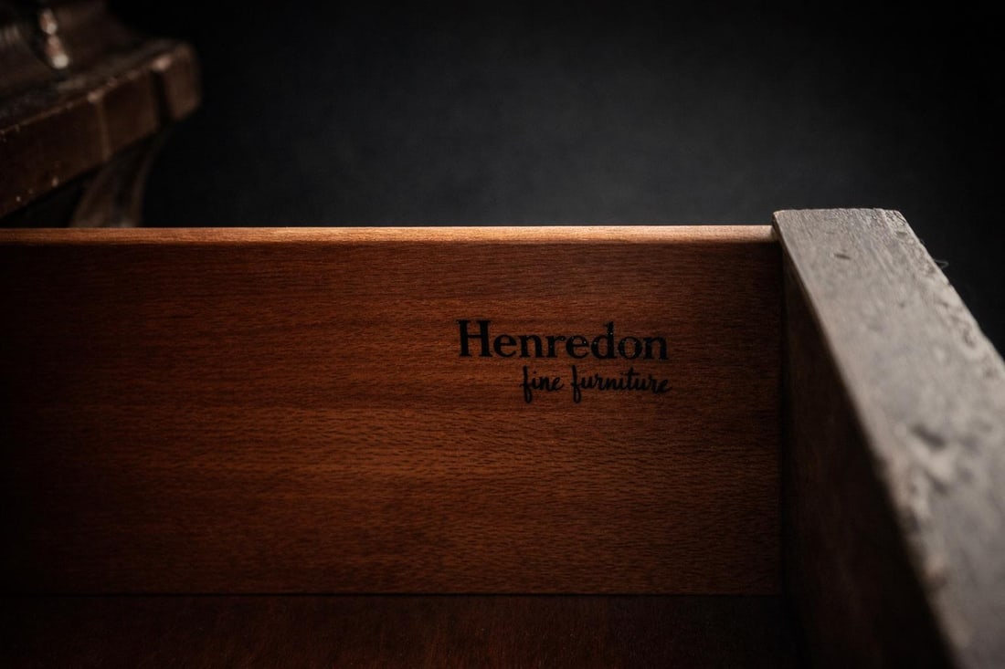 Vintage Henredon Architectural Secretary Desk With Brass Mesh Doors & Bombe Drawers – Rich - 7