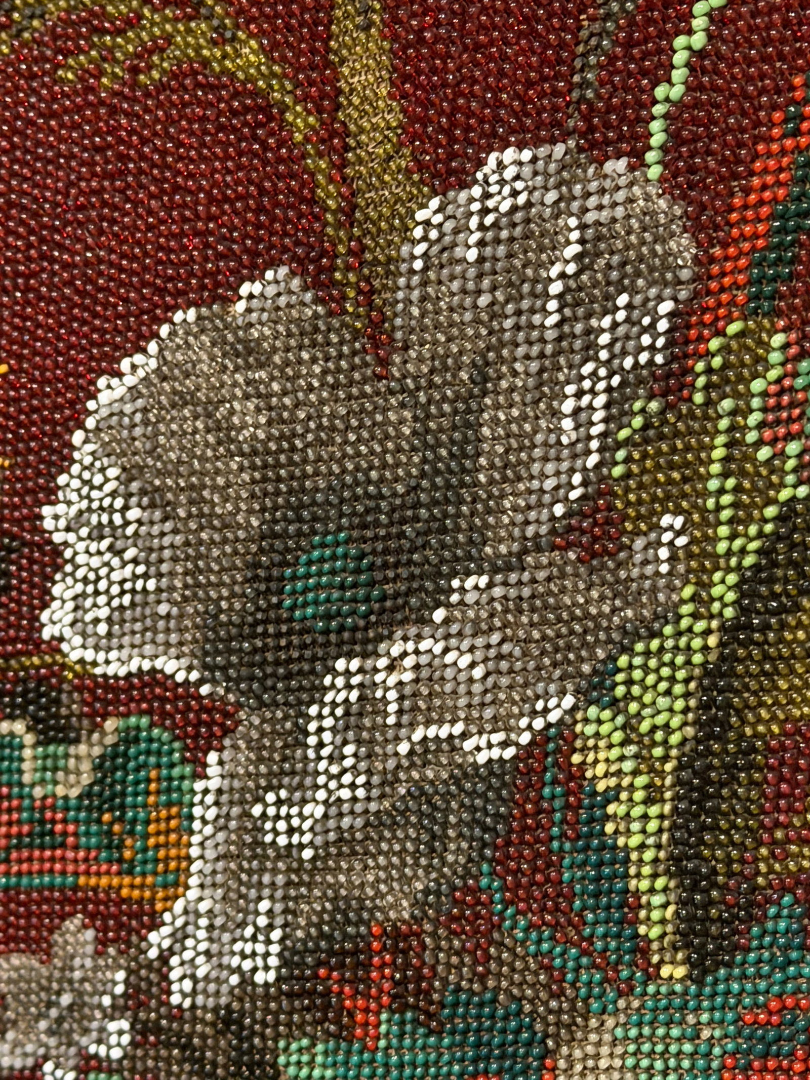 Antique Victorian Carved Walnut Chaise Lounge "Fainting Couch" With Hand-Beaded Floral Upholster - 3