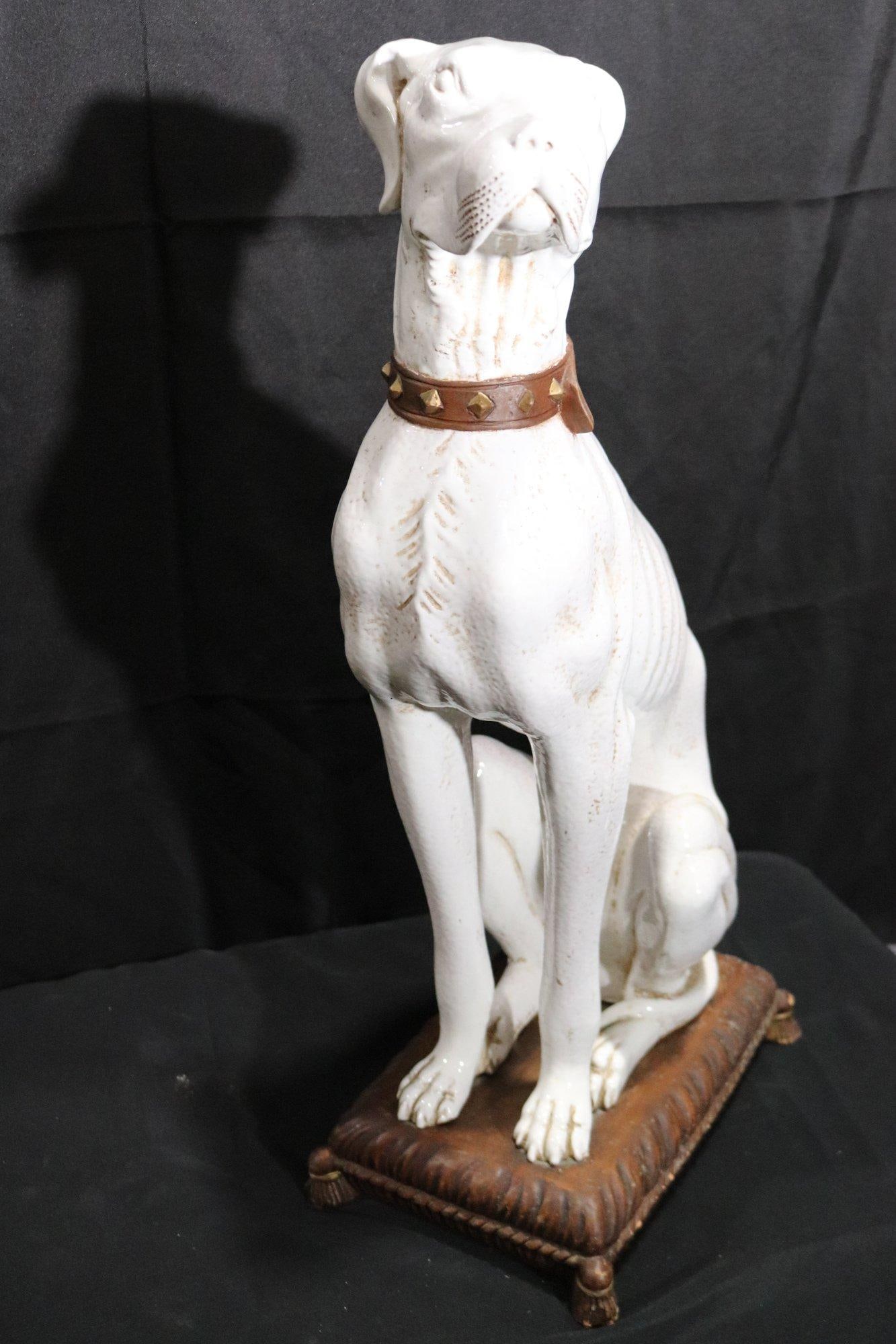 Beautiful Vintage Mid Century Greyhound Ceramic Statue Made in Italy, Signed - 2