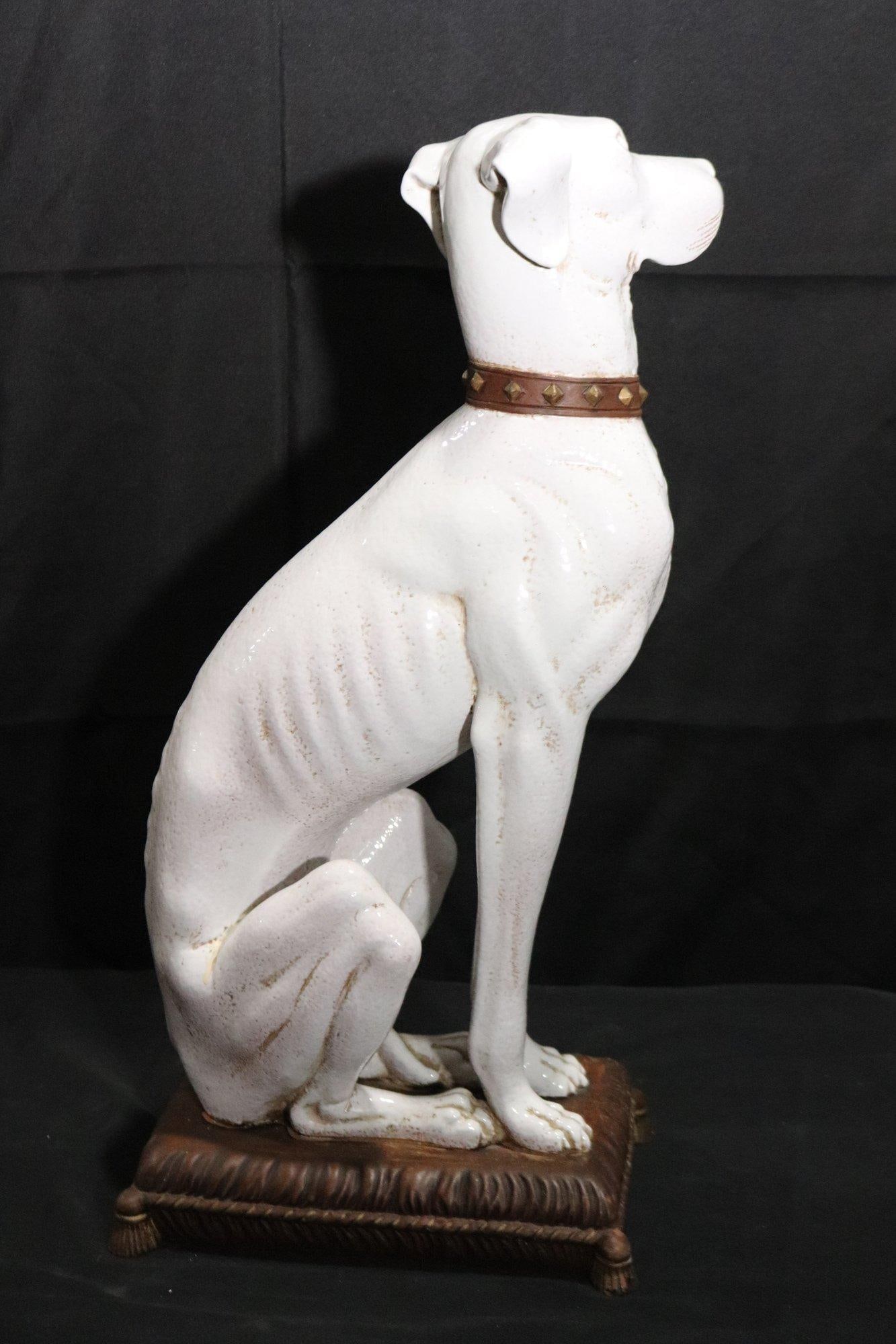 Beautiful Vintage Mid Century Greyhound Ceramic Statue Made in Italy, Signed - 3