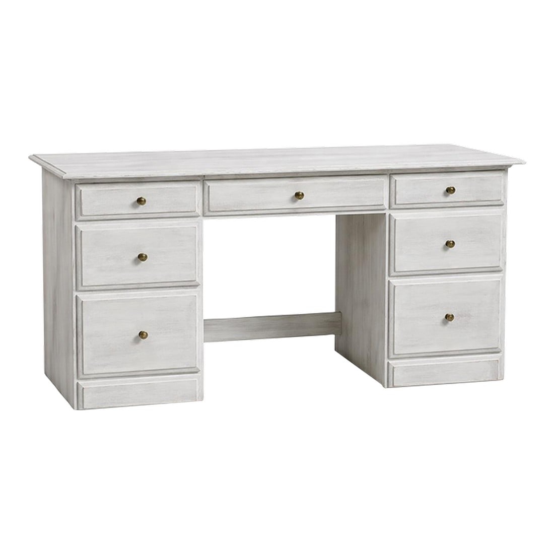 Vintage Solid Pine Scandinavian Style Limewash Double-Pedestal Writing Desk (1 of 12)