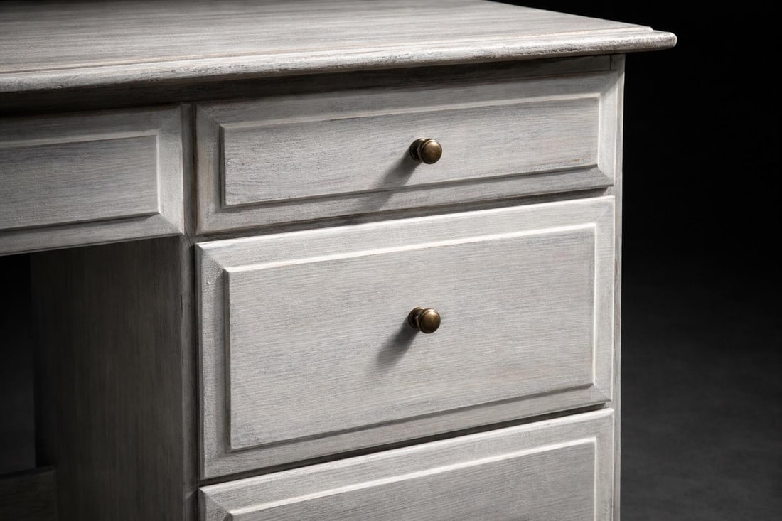 Vintage Solid Pine Scandinavian Style Limewash Double-Pedestal Writing Desk - 4