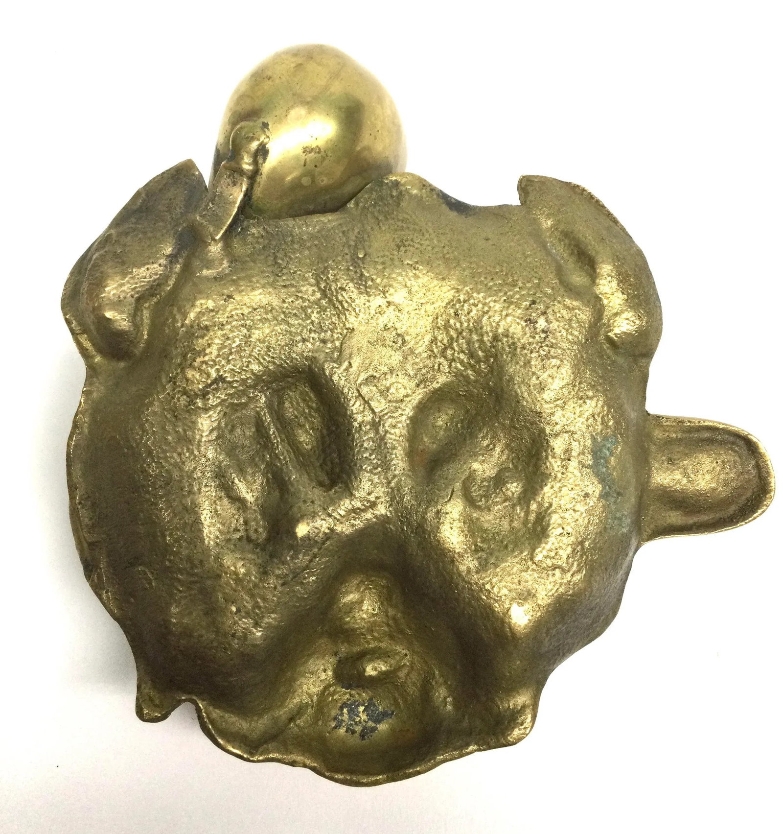 Antique Victorian Solid Brass Carved Bulldog Ashtray Match Holder - 10