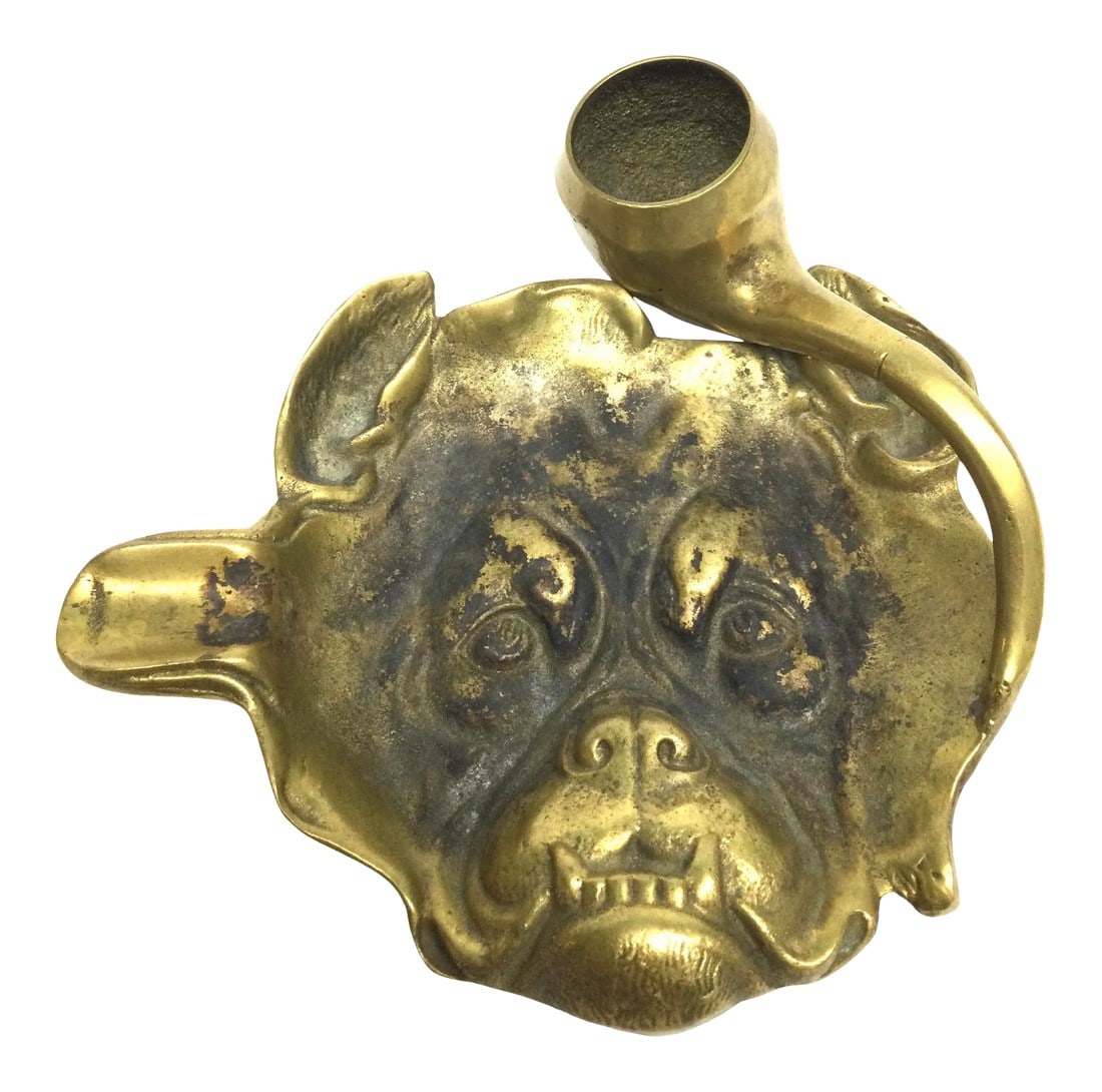 Antique Victorian Solid Brass Carved Bulldog Ashtray Match Holder: Exquisite work of art. Not a reproduction. This cool piece is beautifully designed to hold your matches, sit your cigar or cigarette on and add style, class, unique detail to your space. I've not trie