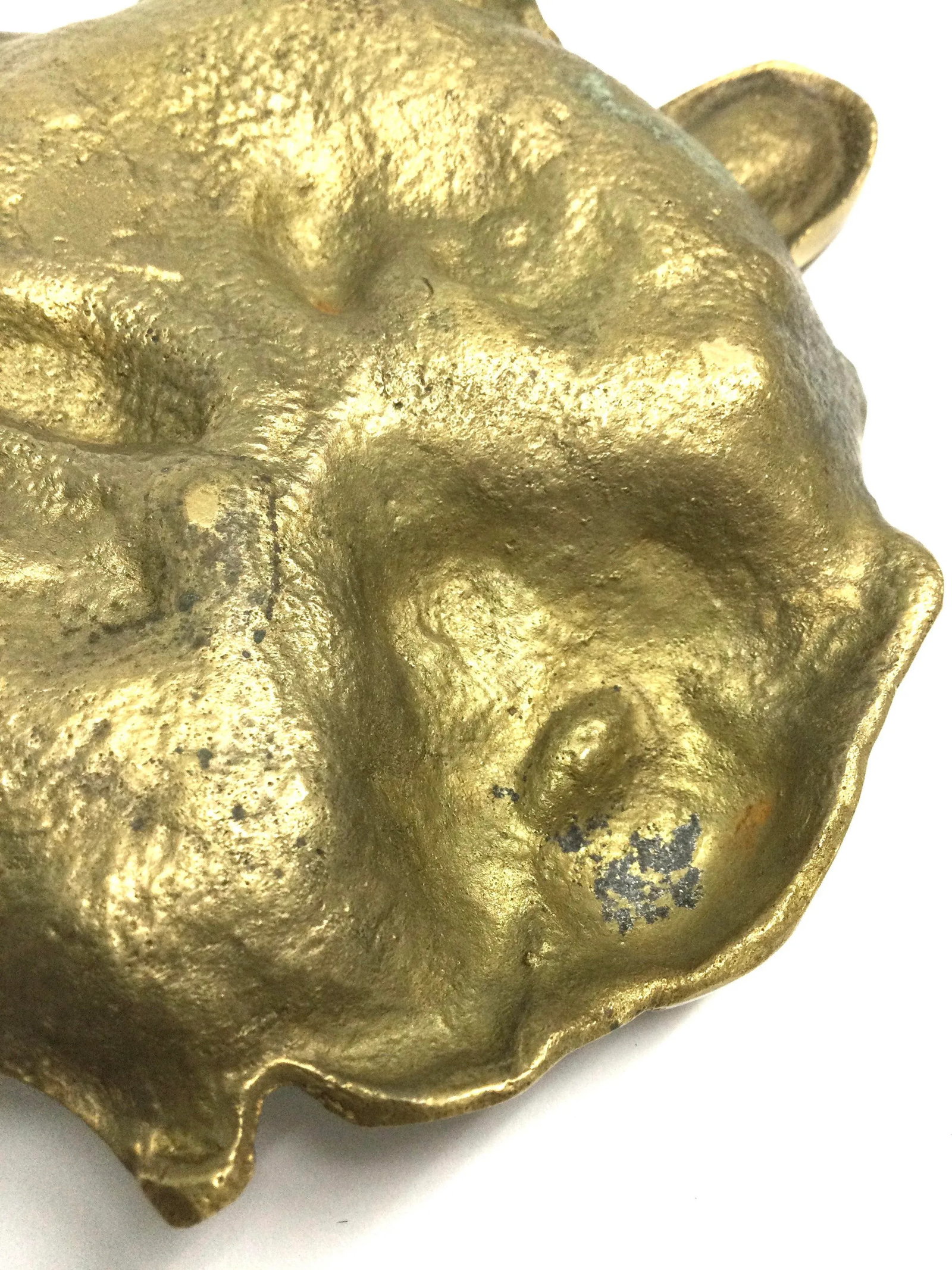 Antique Victorian Solid Brass Carved Bulldog Ashtray Match Holder - 6