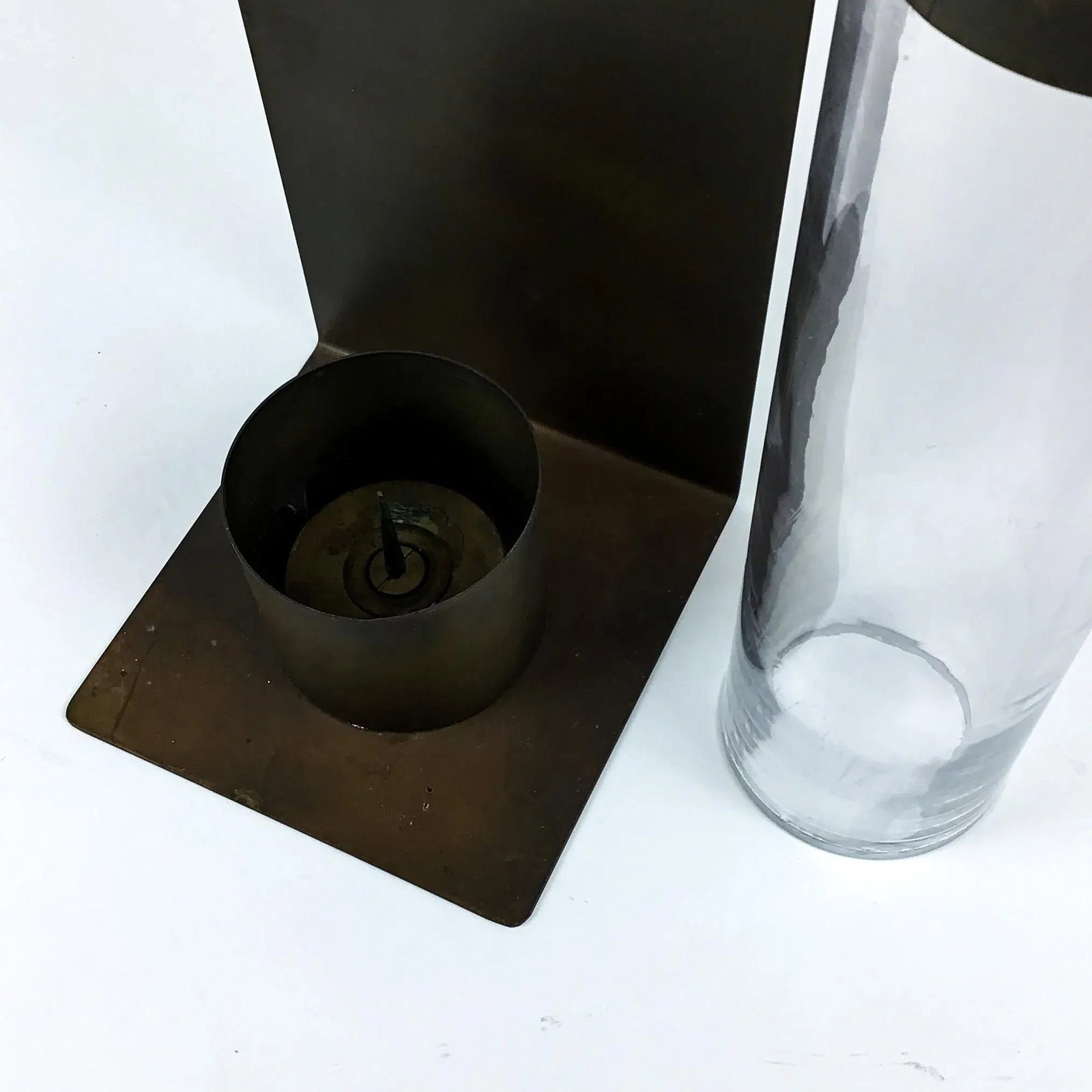 Vintage Brass & Glass Wall Hanging Candle Holder - 10