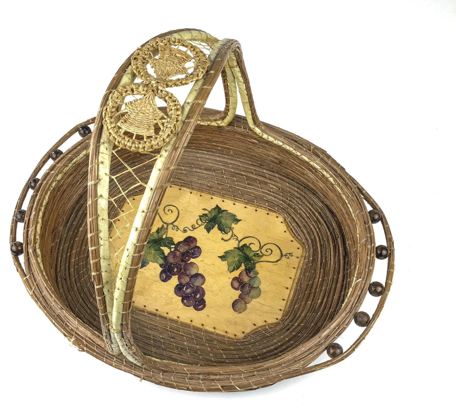 Vintage Arts and Crafts Style Hand Painted Top Handle Basket - 2