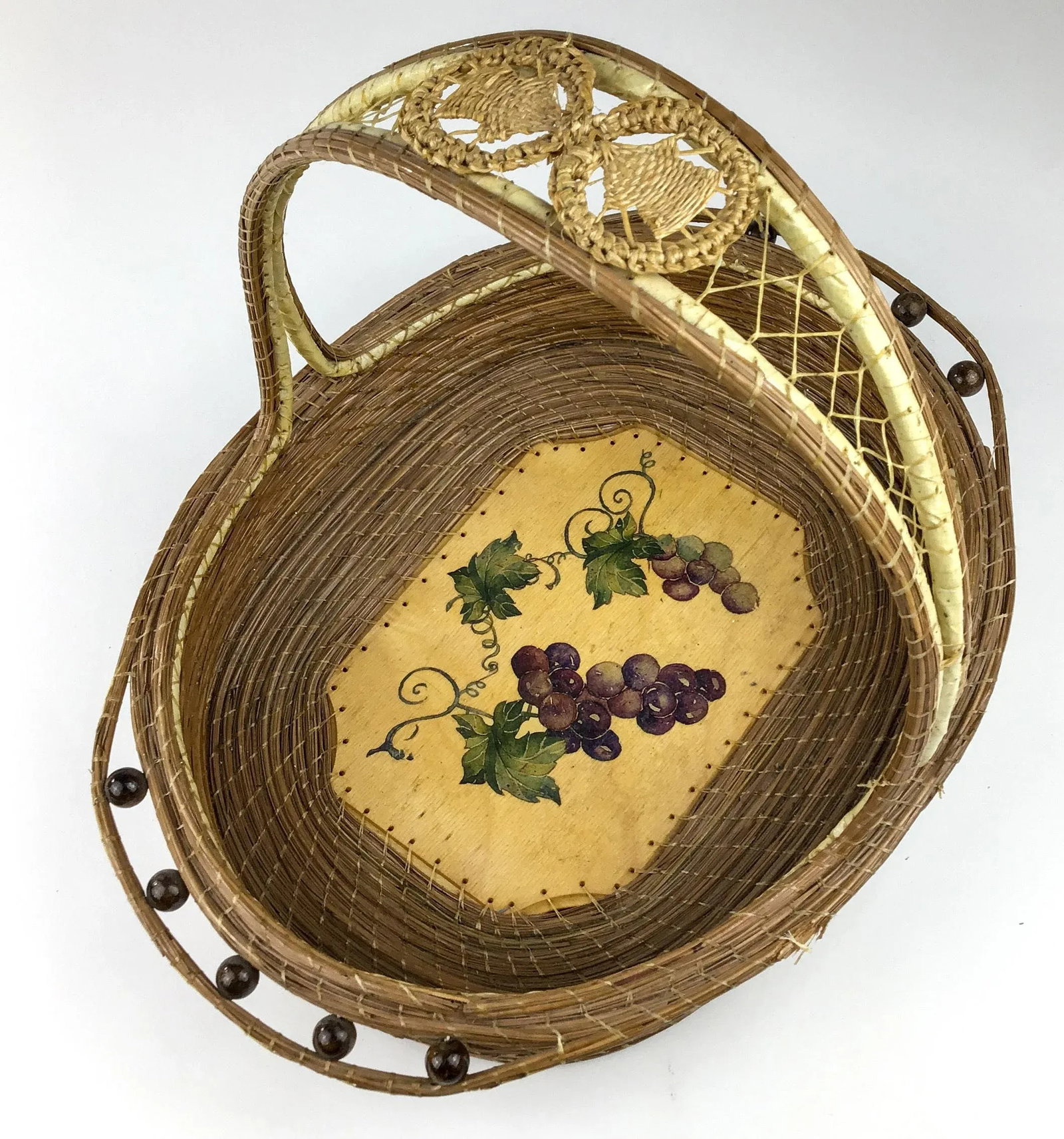 Vintage Arts and Crafts Style Hand Painted Top Handle Basket - 3