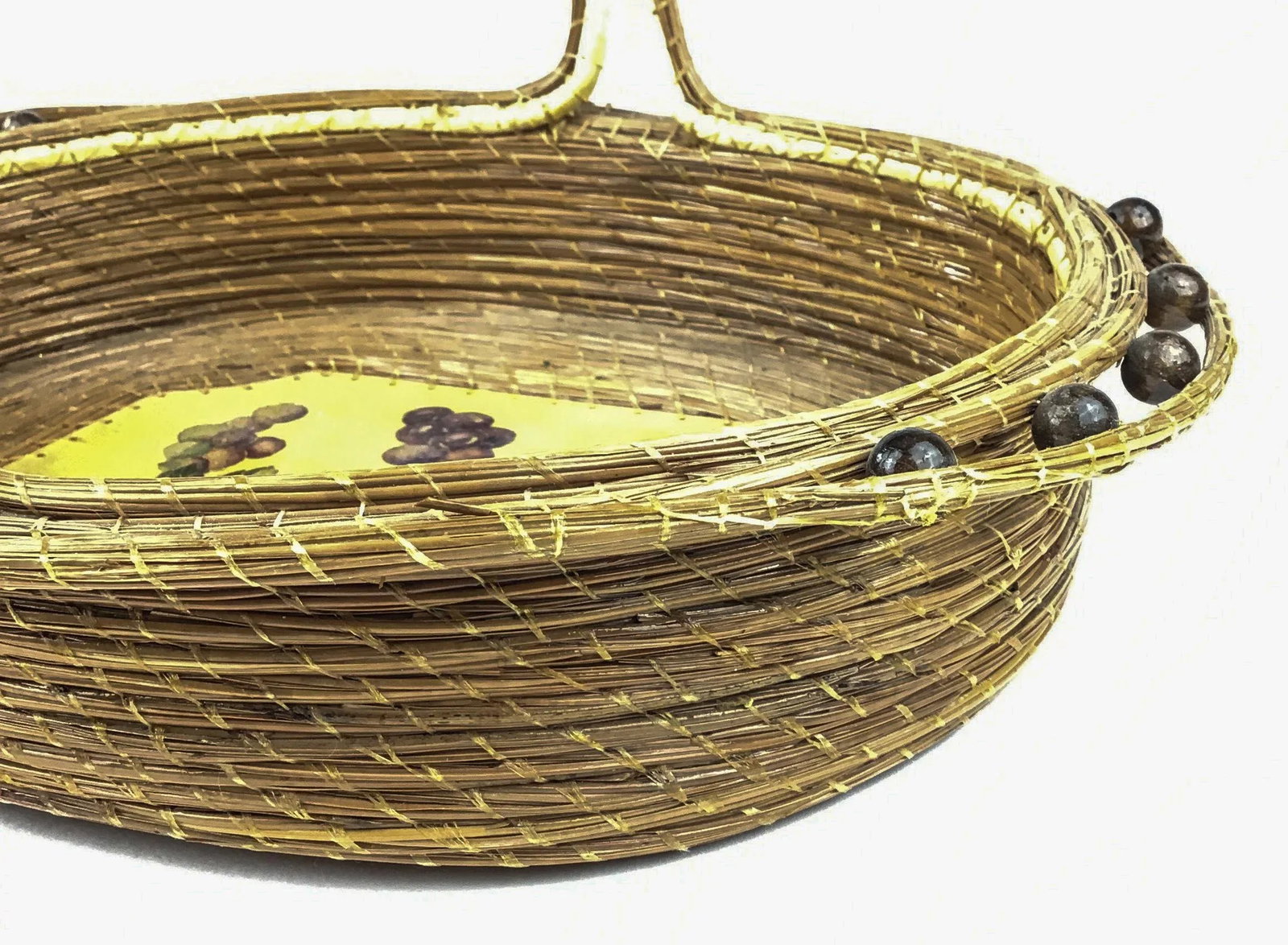 Vintage Arts and Crafts Style Hand Painted Top Handle Basket - 5