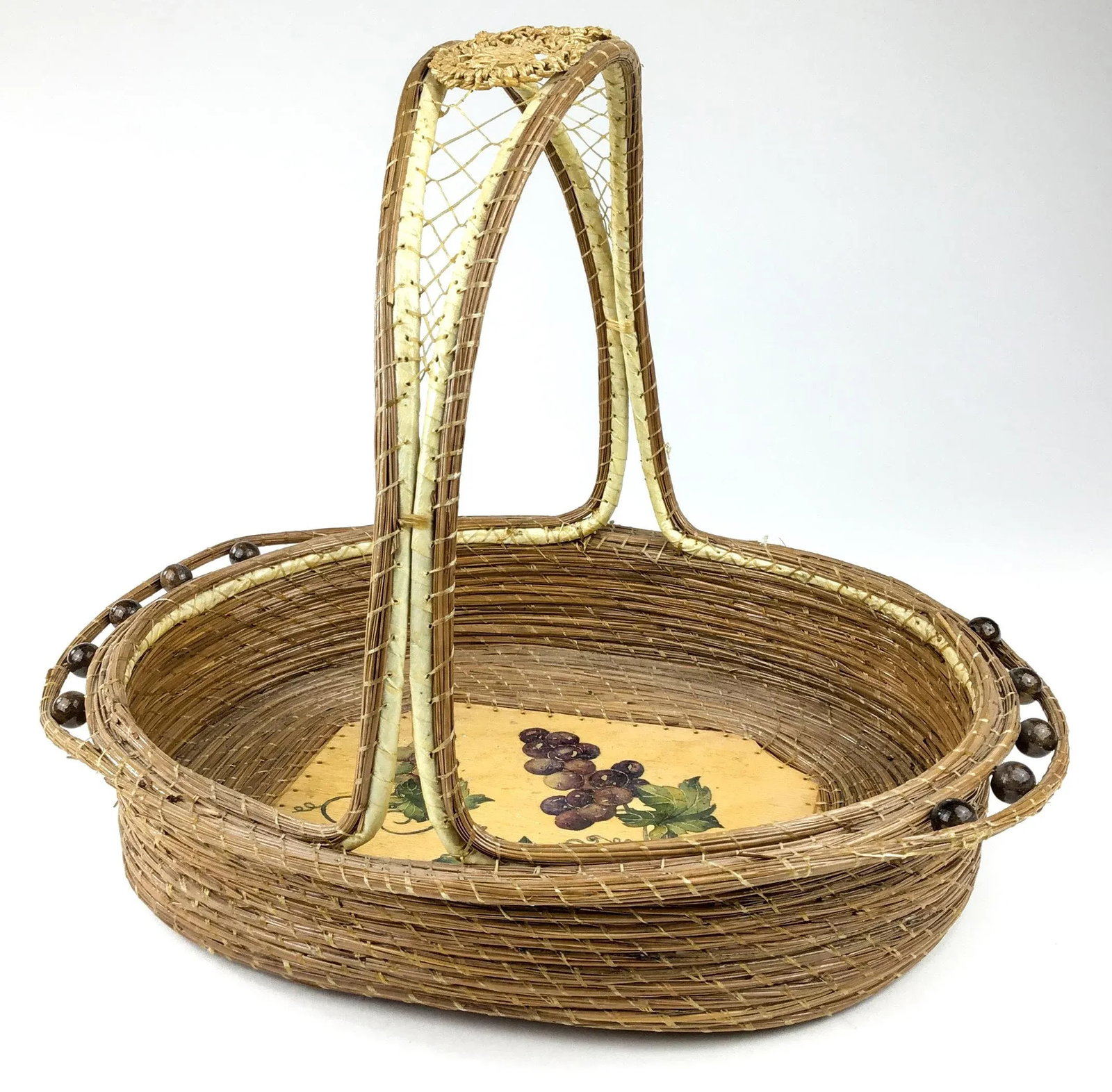 Vintage Arts and Crafts Style Hand Painted Top Handle Basket - 6