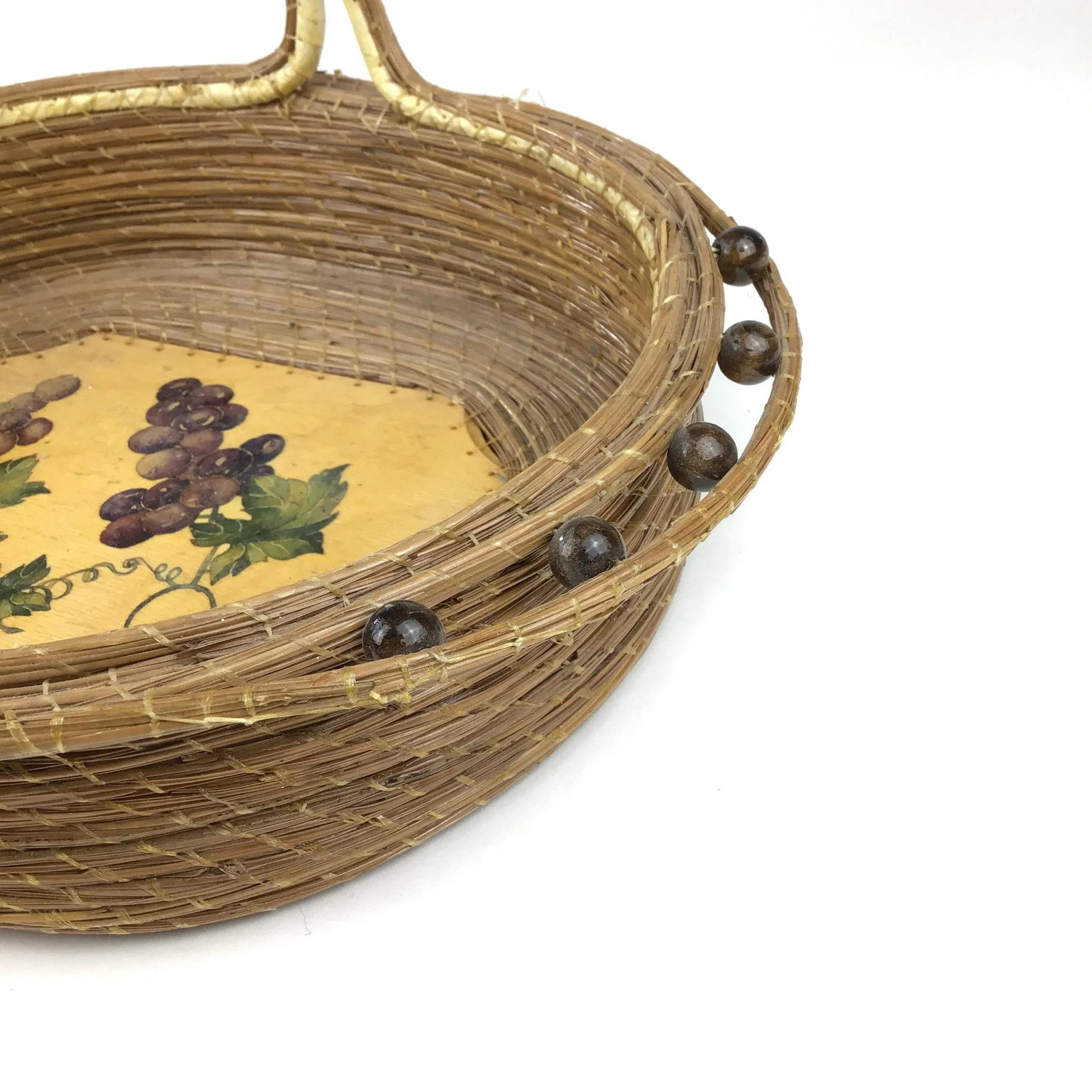 Vintage Arts and Crafts Style Hand Painted Top Handle Basket - 7