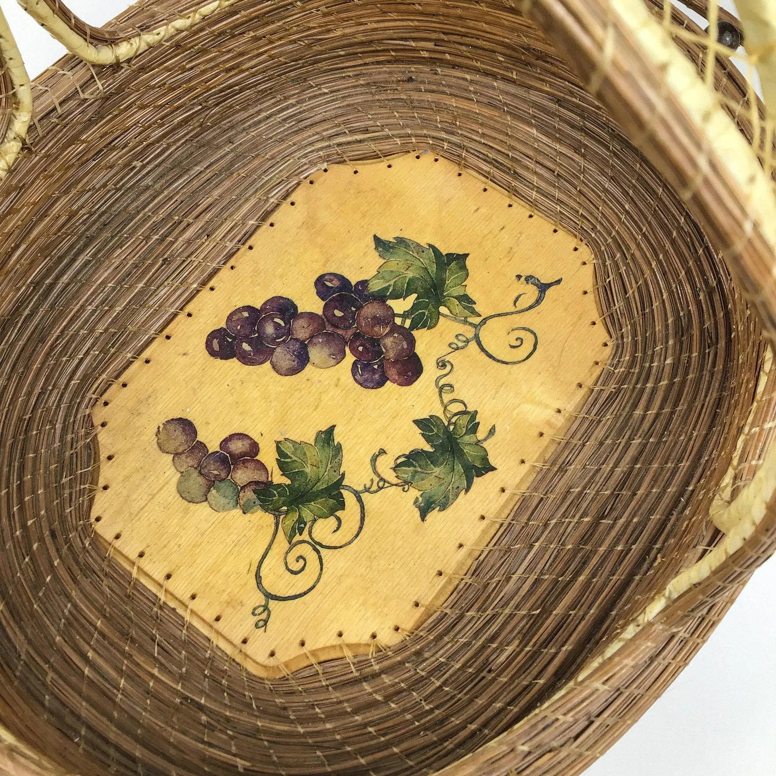 Vintage Arts and Crafts Style Hand Painted Top Handle Basket - 8