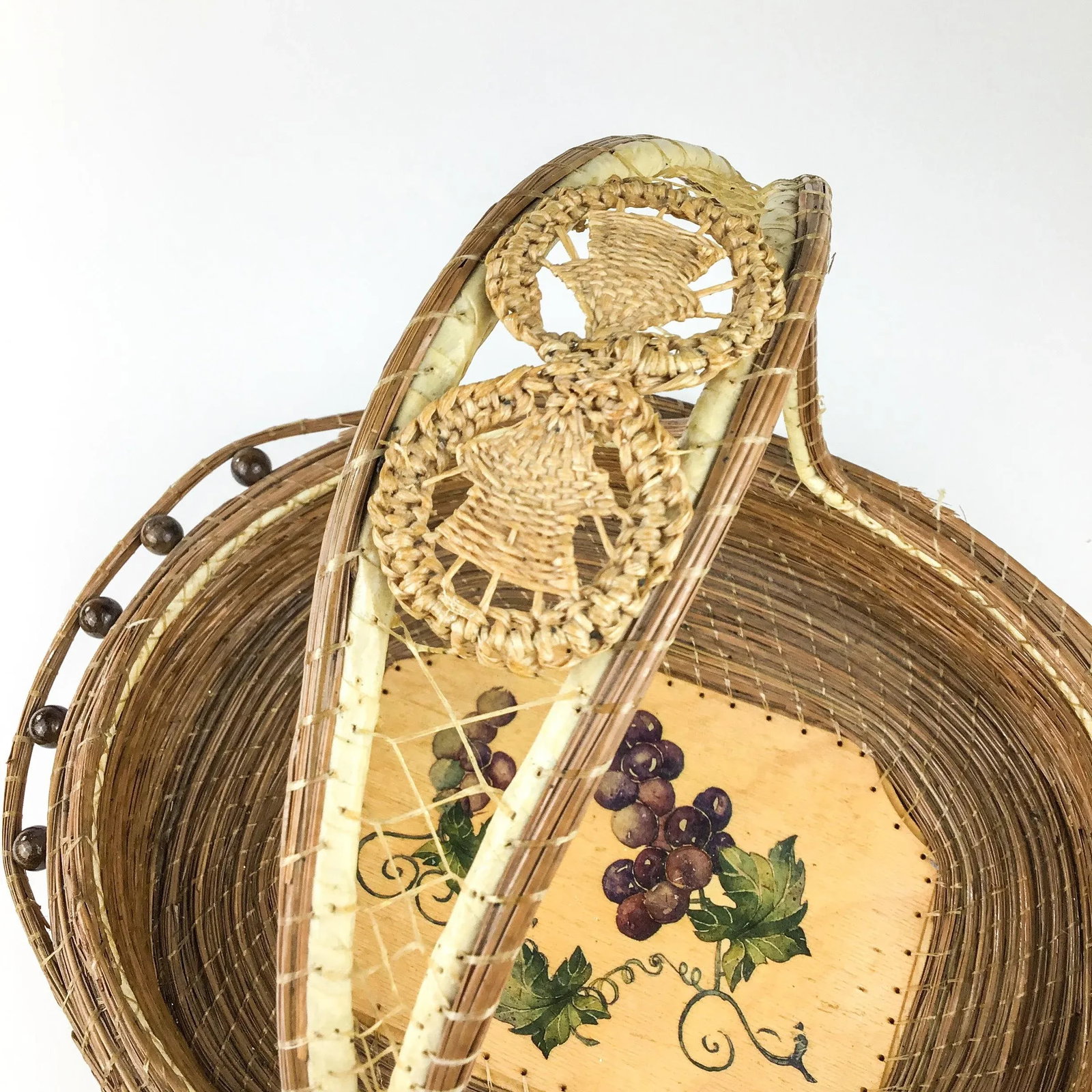 Vintage Arts and Crafts Style Hand Painted Top Handle Basket - 9