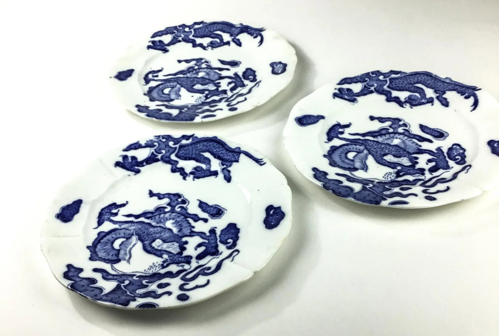 Antique Dragon Design Porcelain Plates - Set of 3 - 5