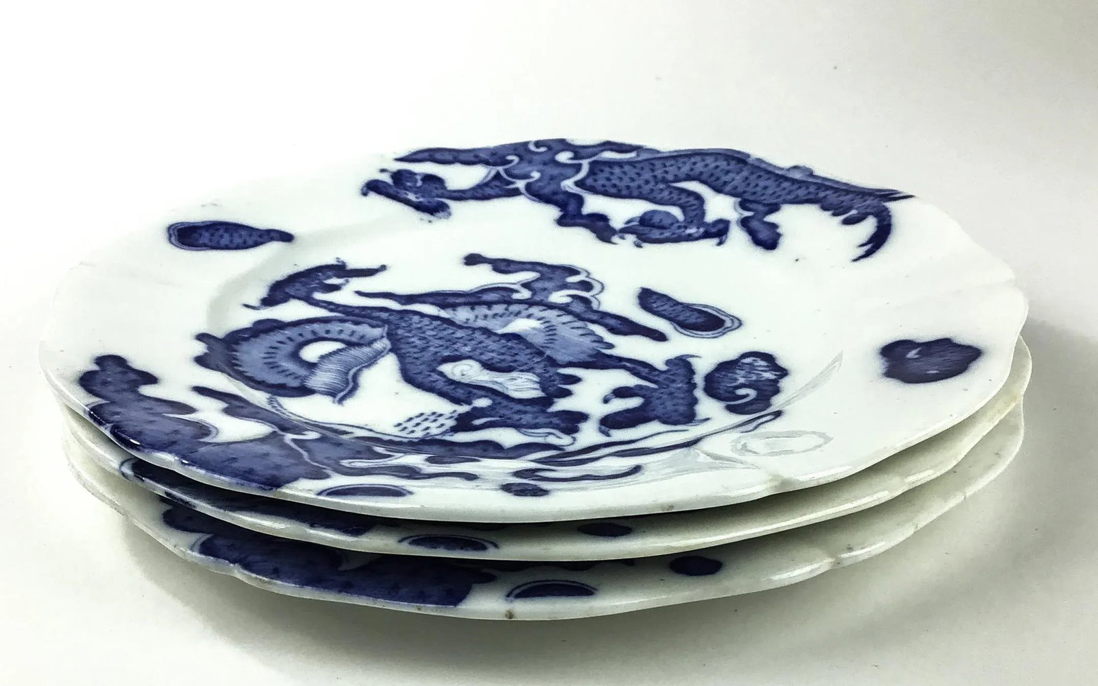 Antique Dragon Design Porcelain Plates - Set of 3 - 9