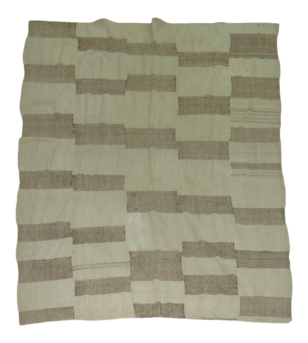 Vintage Turkish Kilim, 6'5'' X 8'1'': One-of-a-kind, mid-20th-century Hand-knotted Turkish Kilim in beige and brown. Professionally Washed & personally vetted. Ready for everyday use. Condition: Alterations: Original Design Modified