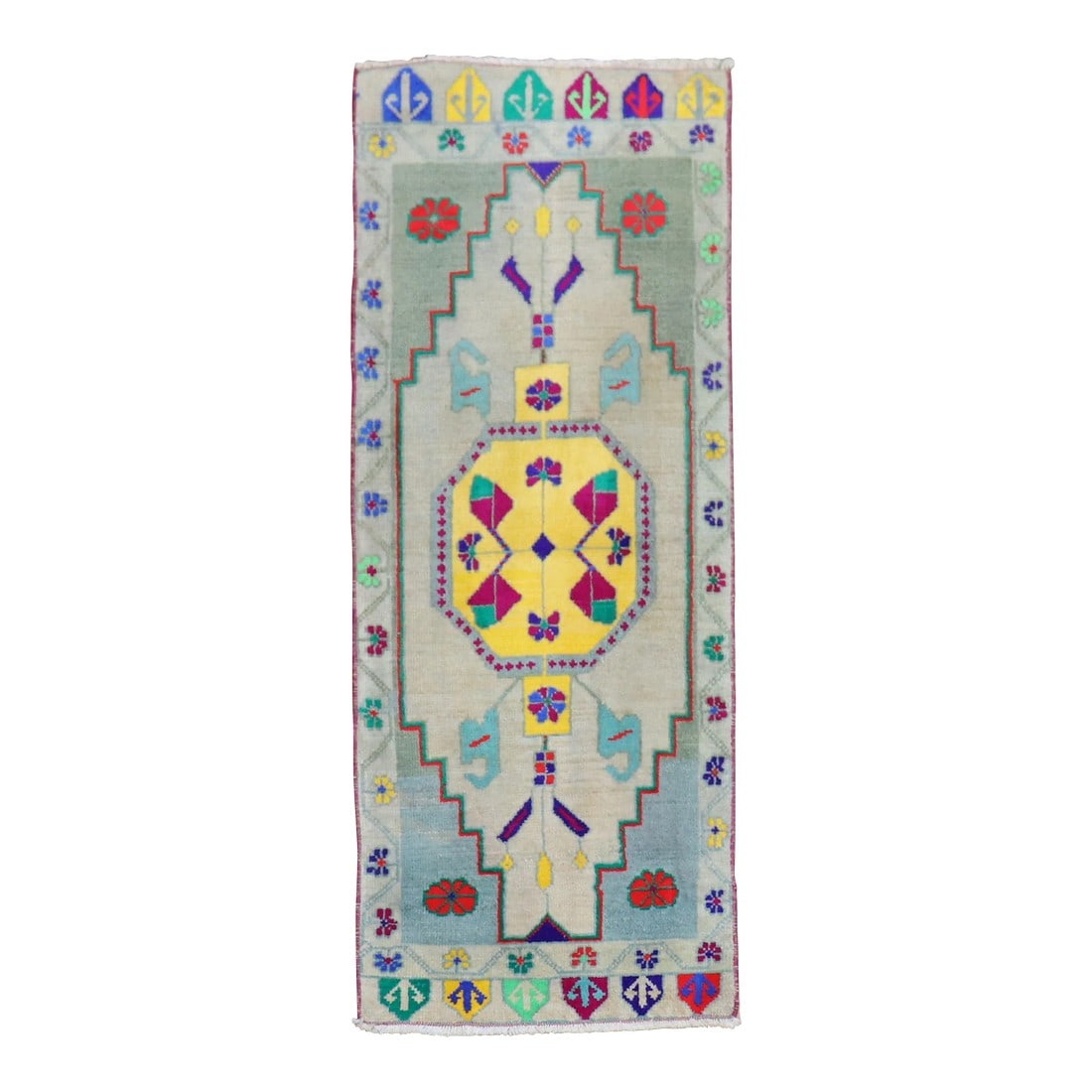 Dazzling Turkish Anatolian Rug, 1'8'' X 3'11'': a dazzling Turkish Anatolian rug from the 3rd quarter of the 20th century Condition: Alterations: Original Condition Unaltered Imperfections: Some Imperfections Condition Notes: age-related