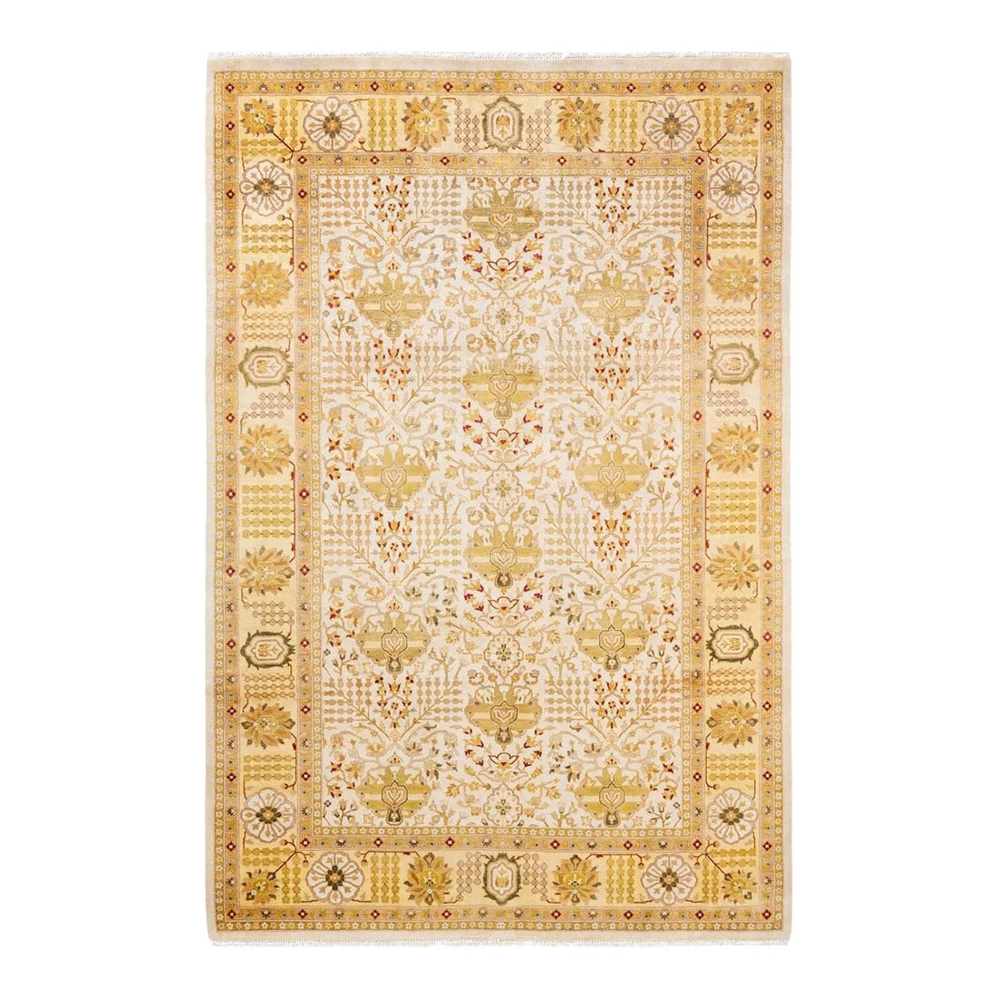 Vintage Moroccan Hand Knotted Wool Area Rug, Ivory - 6'2" X 9'3": With understated palettes and allover designs, the rugs in the Mogul Collection will bring timeless sophistication to any room. Influenced by a spectrum of Turkish, Indian, and Persian designs, the