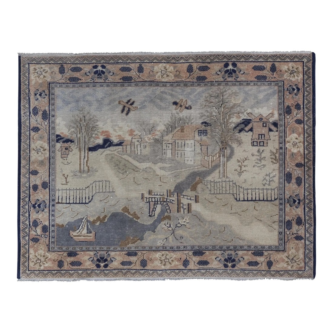 Vintage Village Pictorial Turkish Rug 3'8'' X 4'10'': Vintage Village Pictorial Turkish Rug 3'8'' X 4'10'' 43.3" x 57.0" / 110 x 145 Cm Hand woven with high quality pure wool Excellent condition From TURKEY Works well with all styles of home decor-adds C