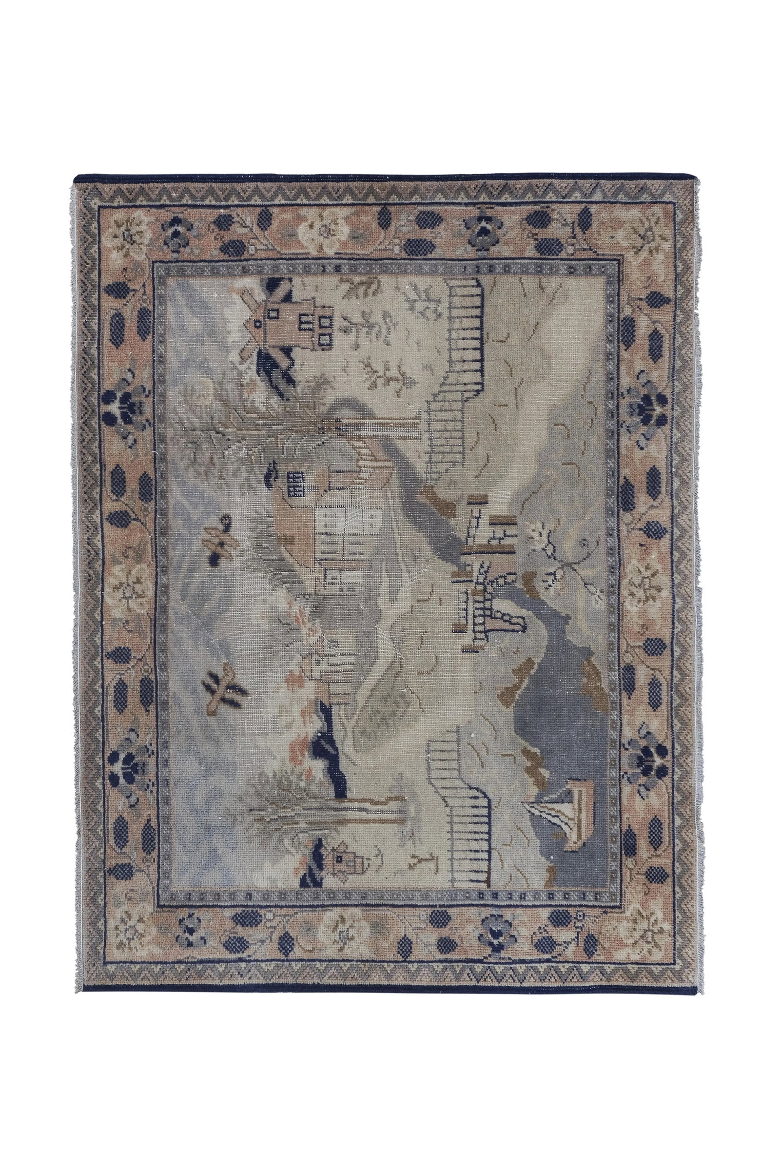 Vintage Village Pictorial Turkish Rug 3'8'' X 4'10'' - 2