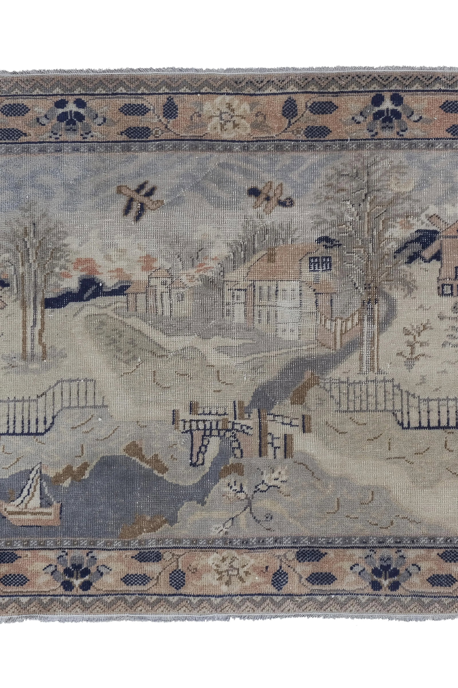 Vintage Village Pictorial Turkish Rug 3'8'' X 4'10'' - 3