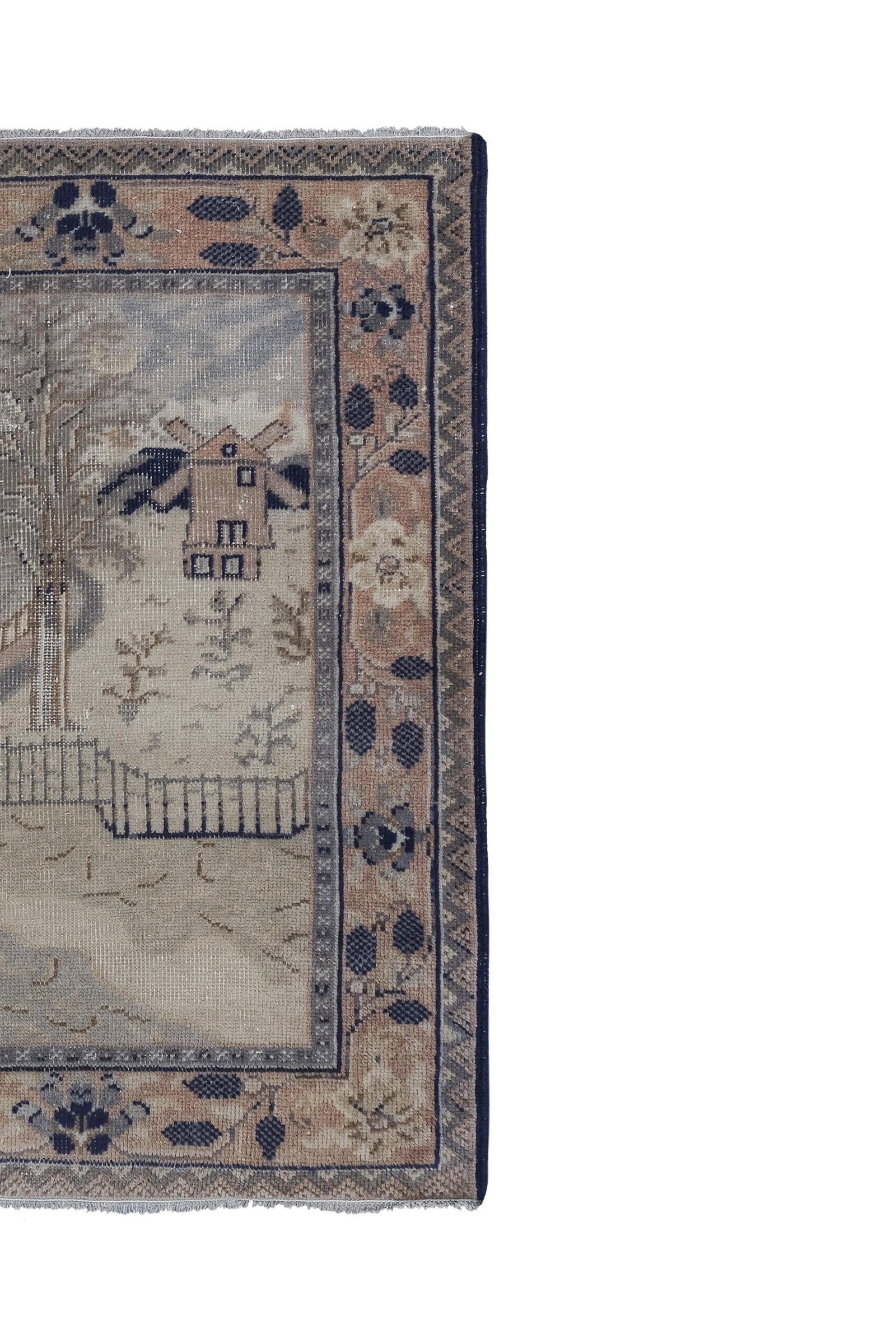 Vintage Village Pictorial Turkish Rug 3'8'' X 4'10'' - 4