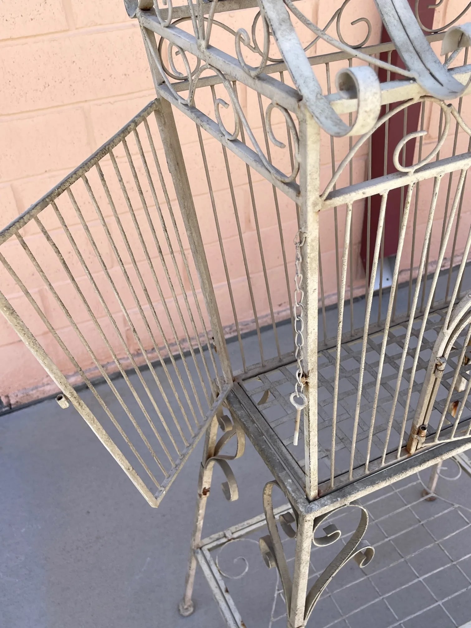 Vintage Rustic European Wrought Iron Bird Cage W/ Stand - 10