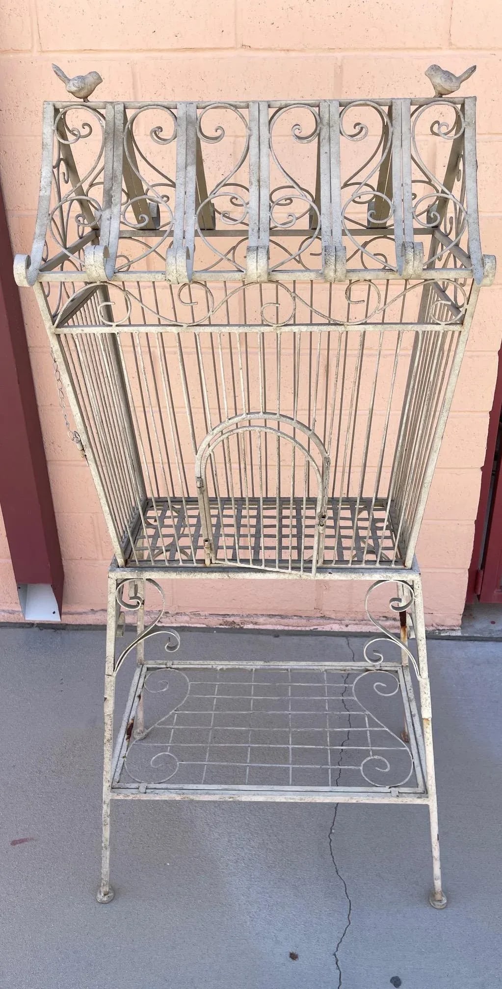 Vintage Rustic European Wrought Iron Bird Cage W/ Stand - 11