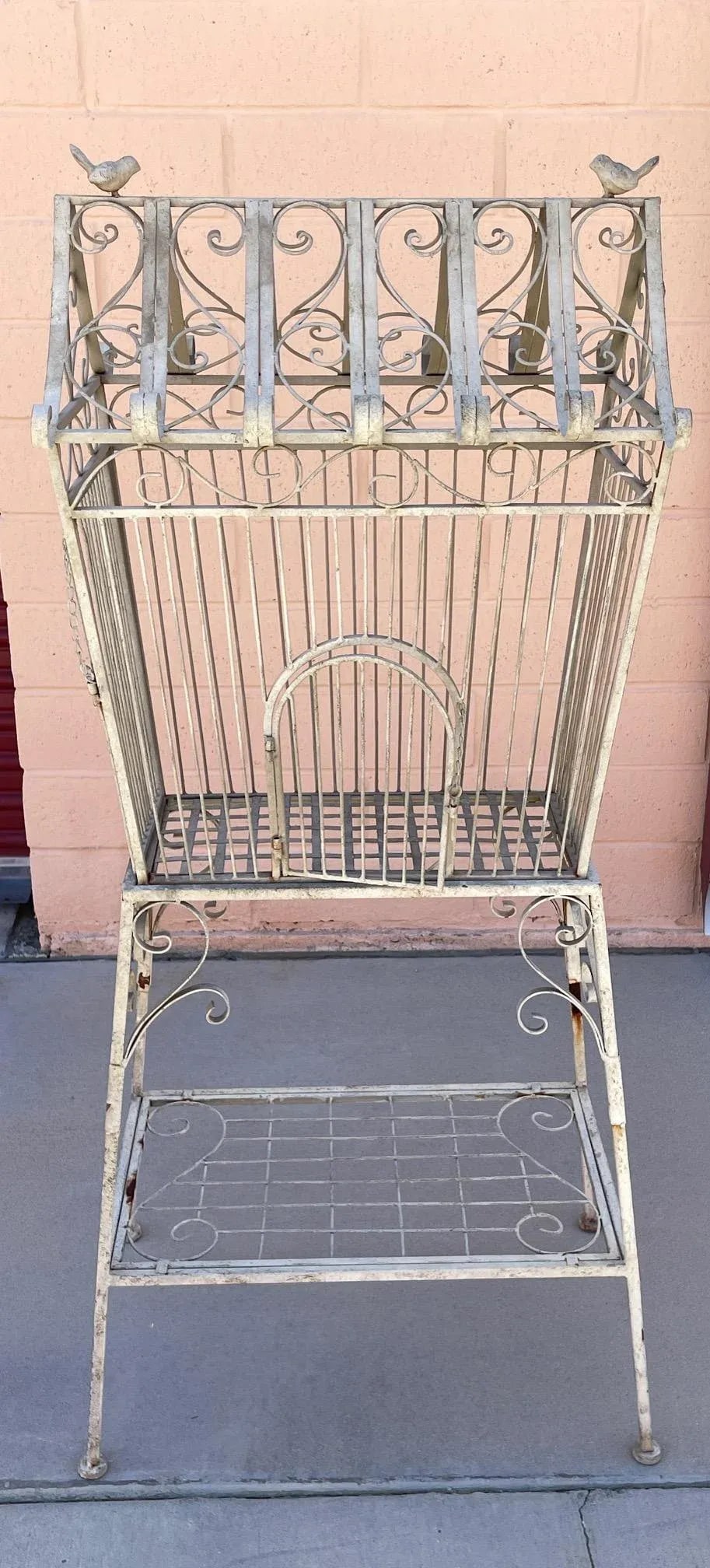 Vintage Rustic European Wrought Iron Bird Cage W/ Stand - 12