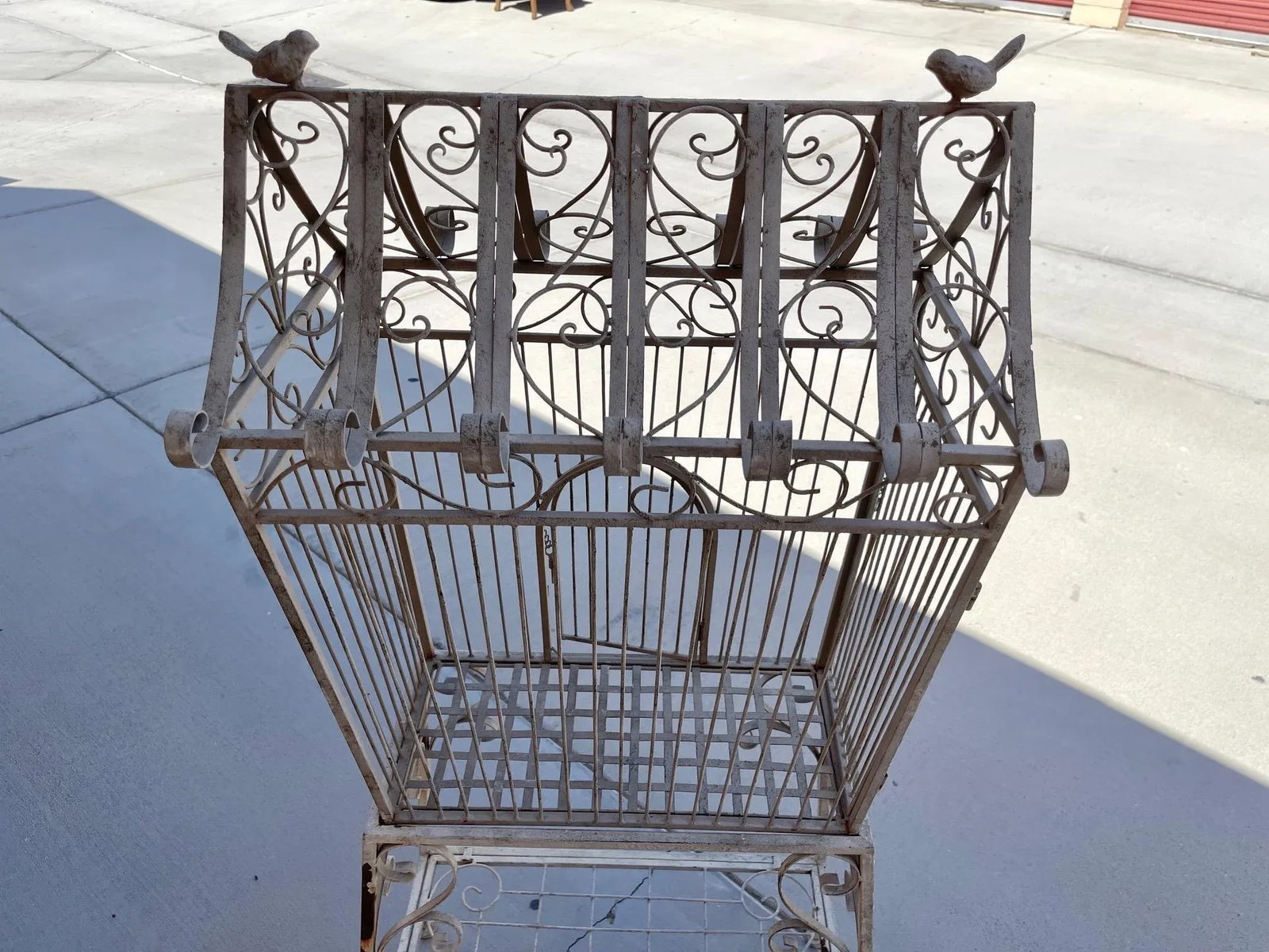 Vintage Rustic European Wrought Iron Bird Cage W/ Stand - 3