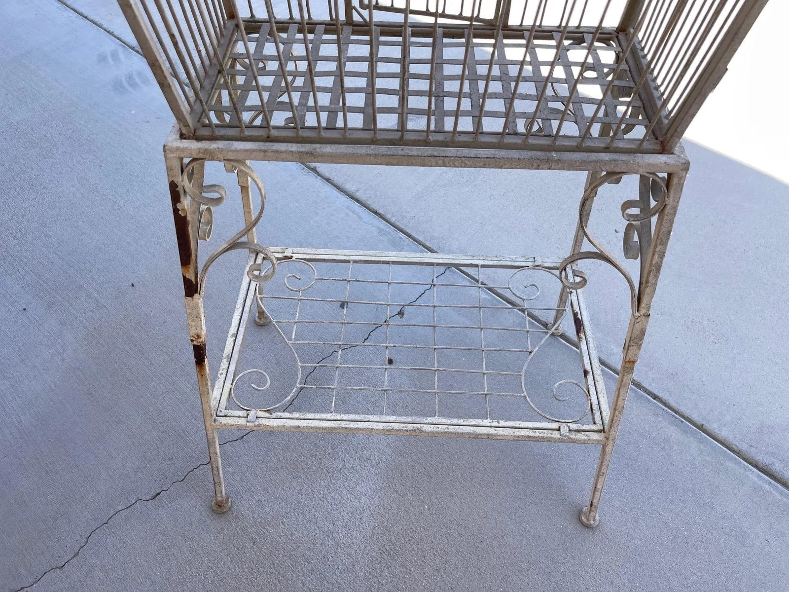 Vintage Rustic European Wrought Iron Bird Cage W/ Stand - 4