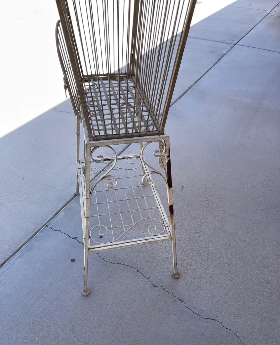 Vintage Rustic European Wrought Iron Bird Cage W/ Stand - 5