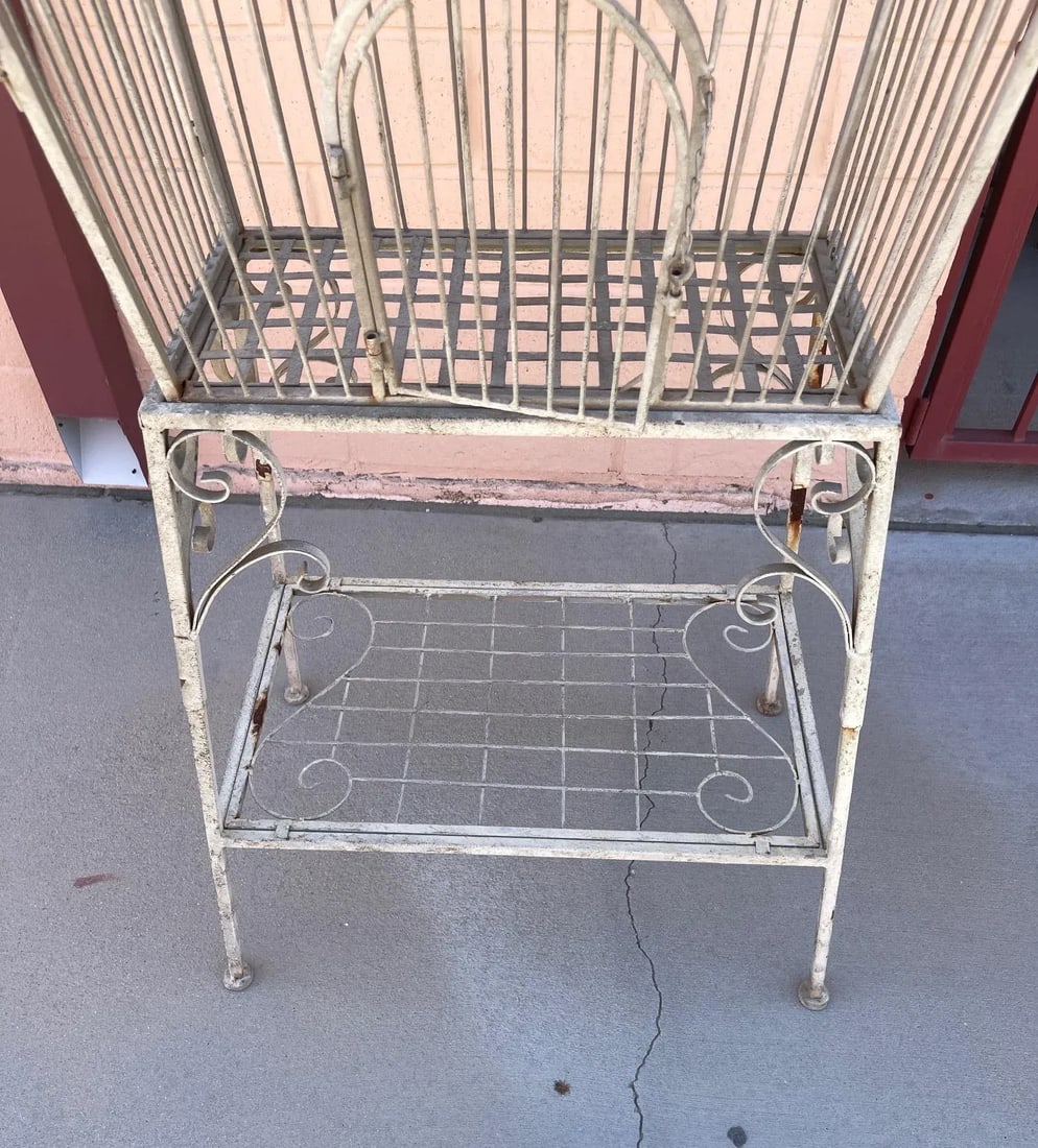 Vintage Rustic European Wrought Iron Bird Cage W/ Stand - 6