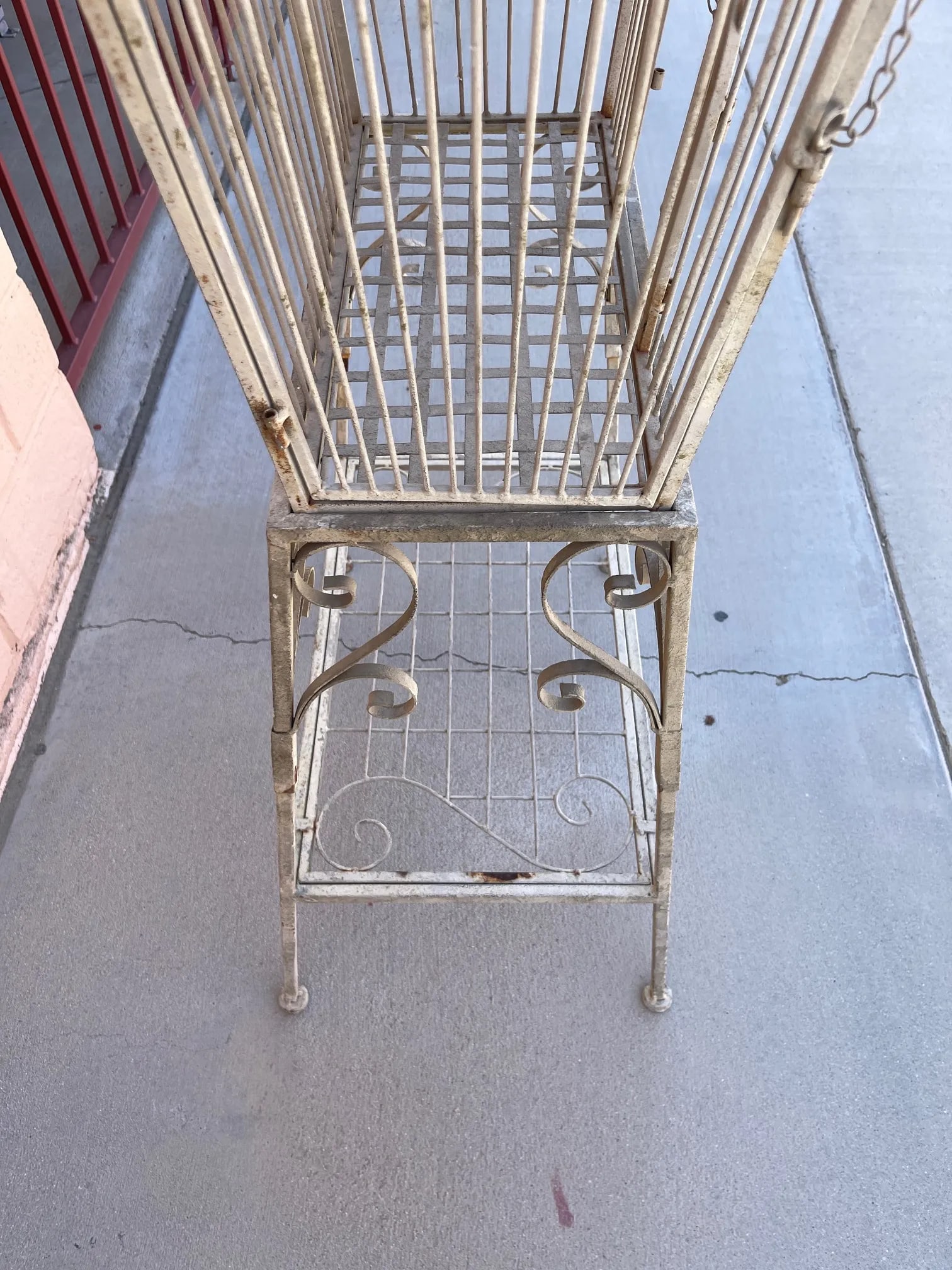 Vintage Rustic European Wrought Iron Bird Cage W/ Stand - 7