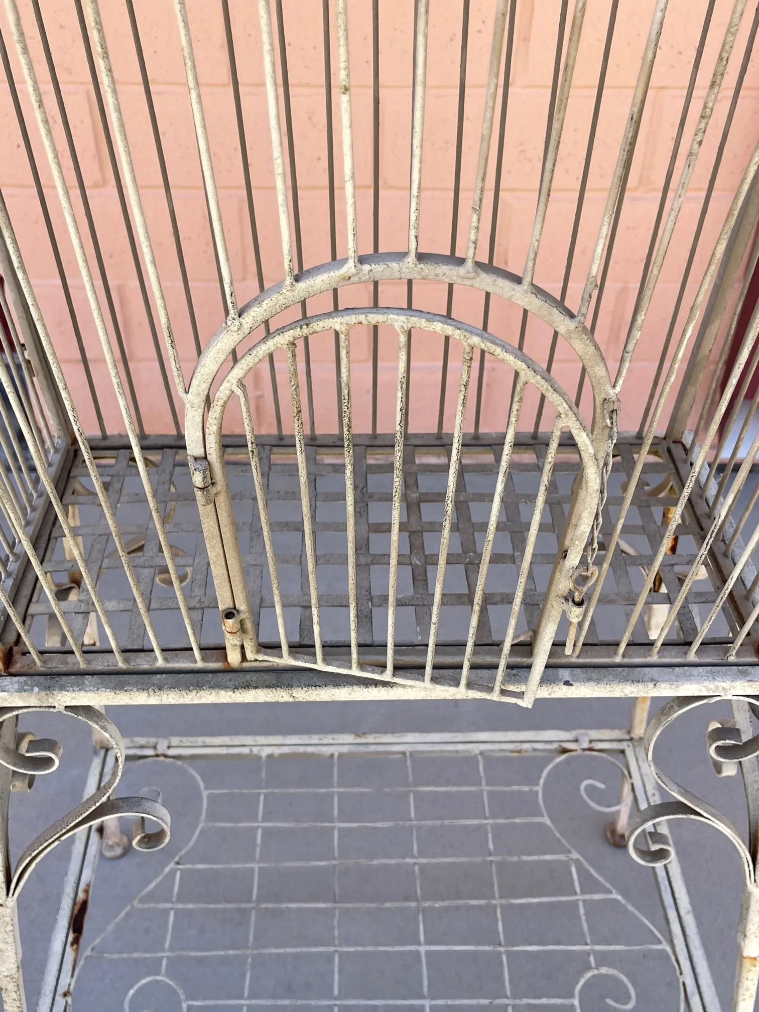 Vintage Rustic European Wrought Iron Bird Cage W/ Stand - 8